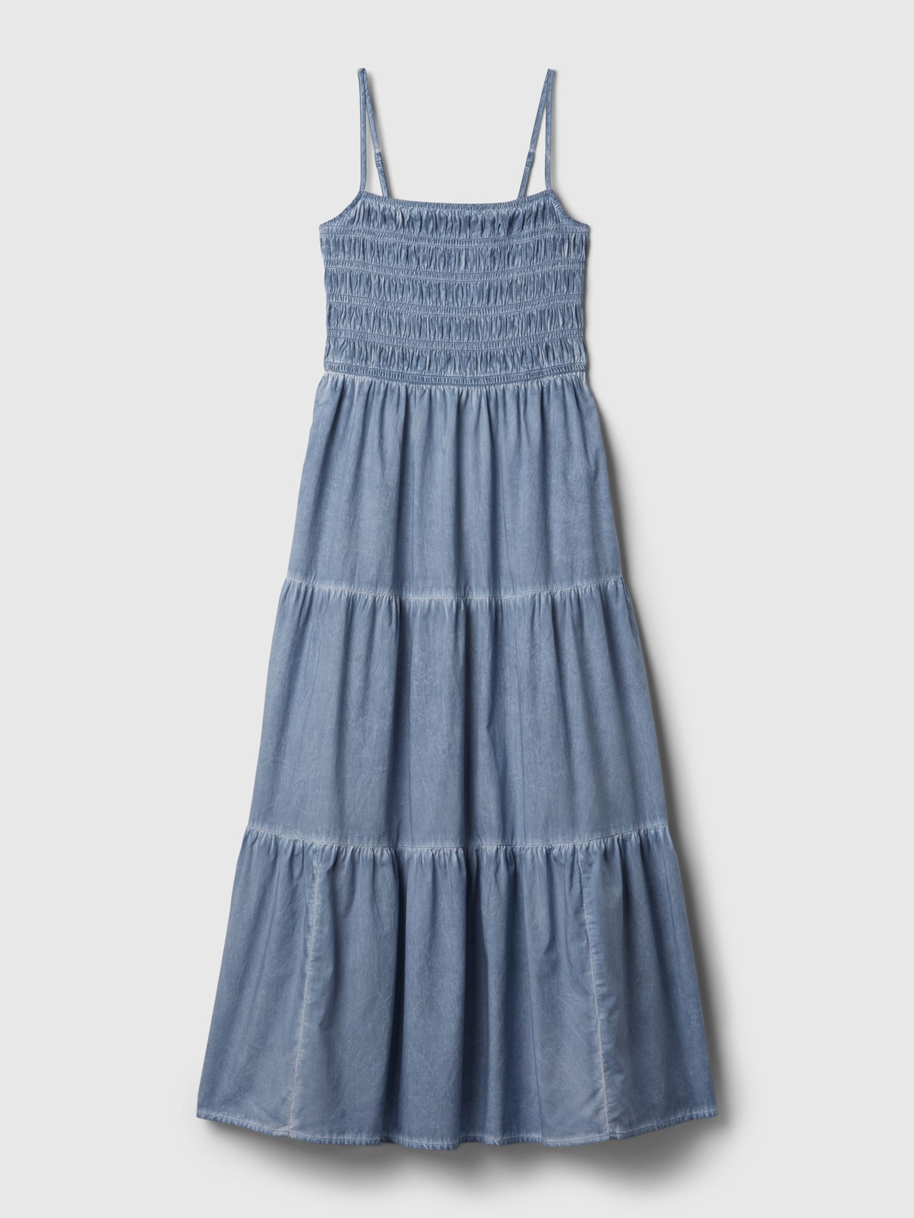 Blue Cotton Smocked Tiered Midi Dress - Image 4 of 4