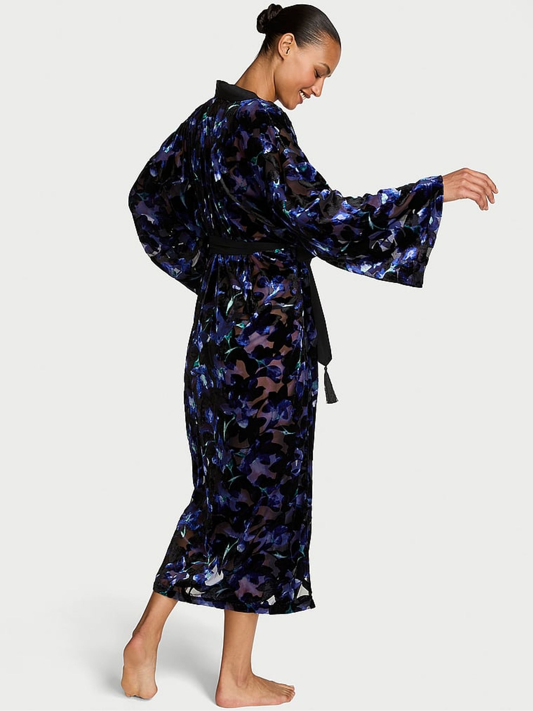 Electric Blue Orchid Burnout Velvet Long Robe - Image 2 of 3