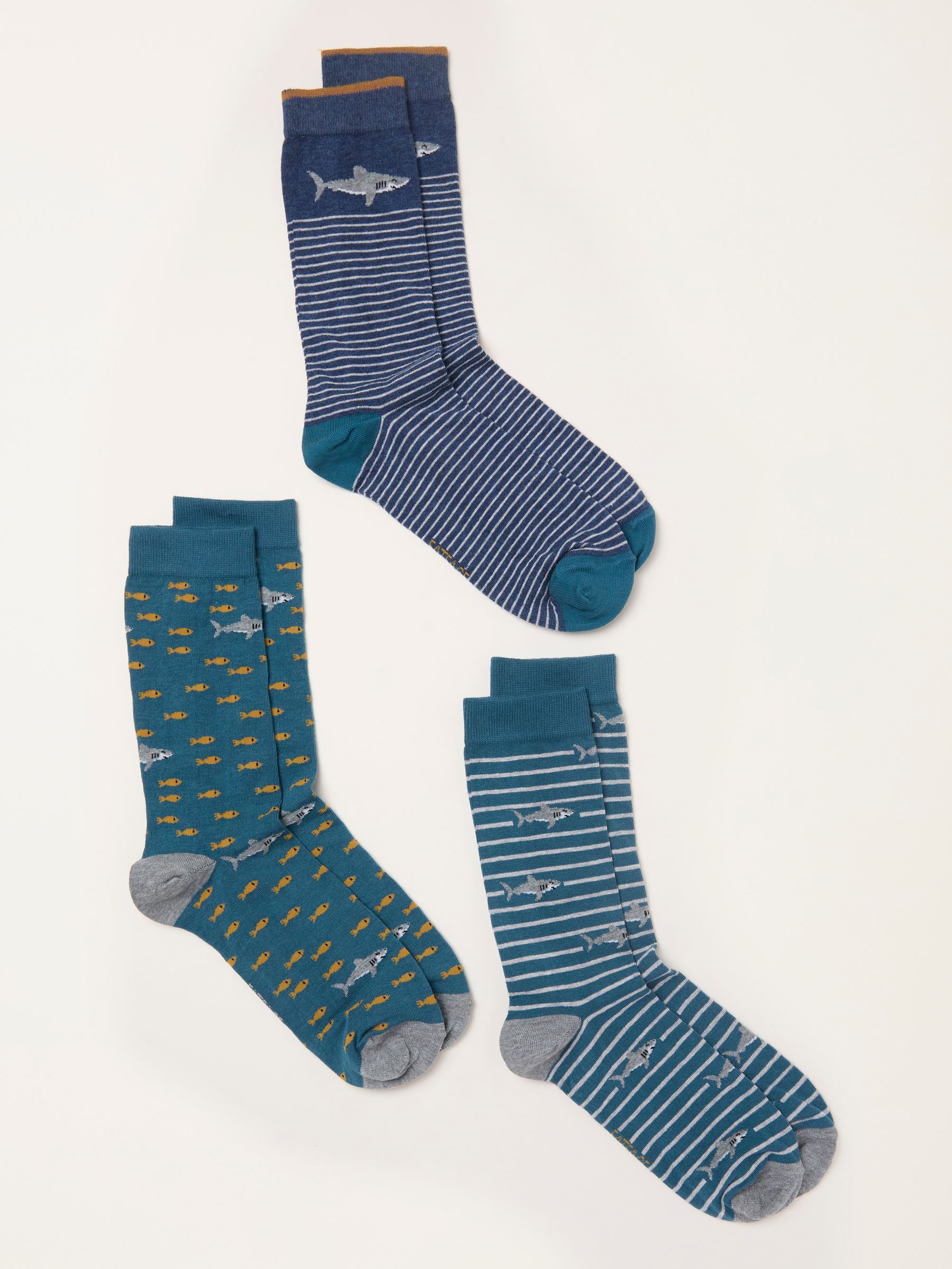 Teal Blue 3 Pairs of Shark Socks - Image 2 of 2