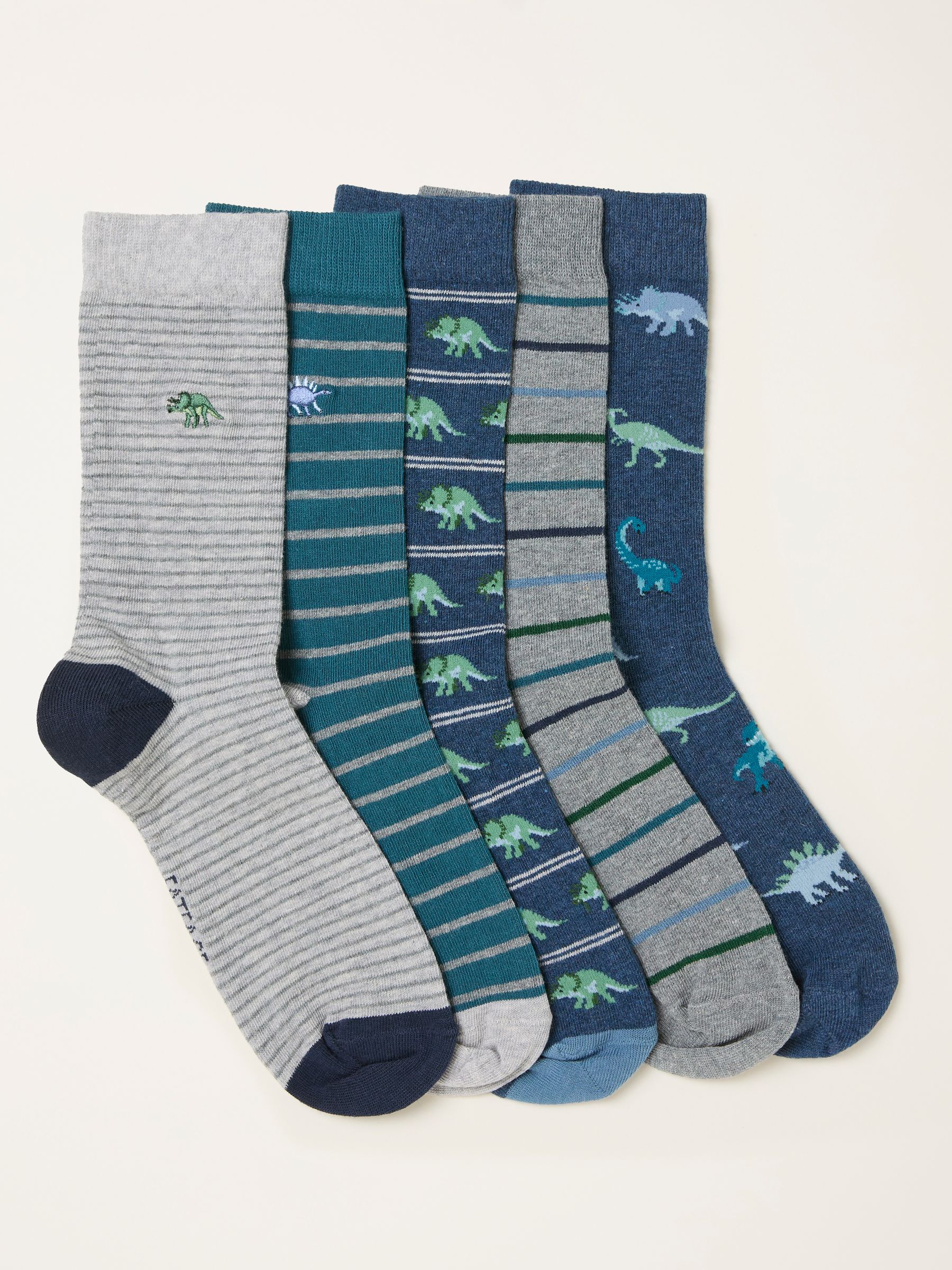 Teal Blue 5 Pairs of Dinosaur Socks - Image 1 of 2