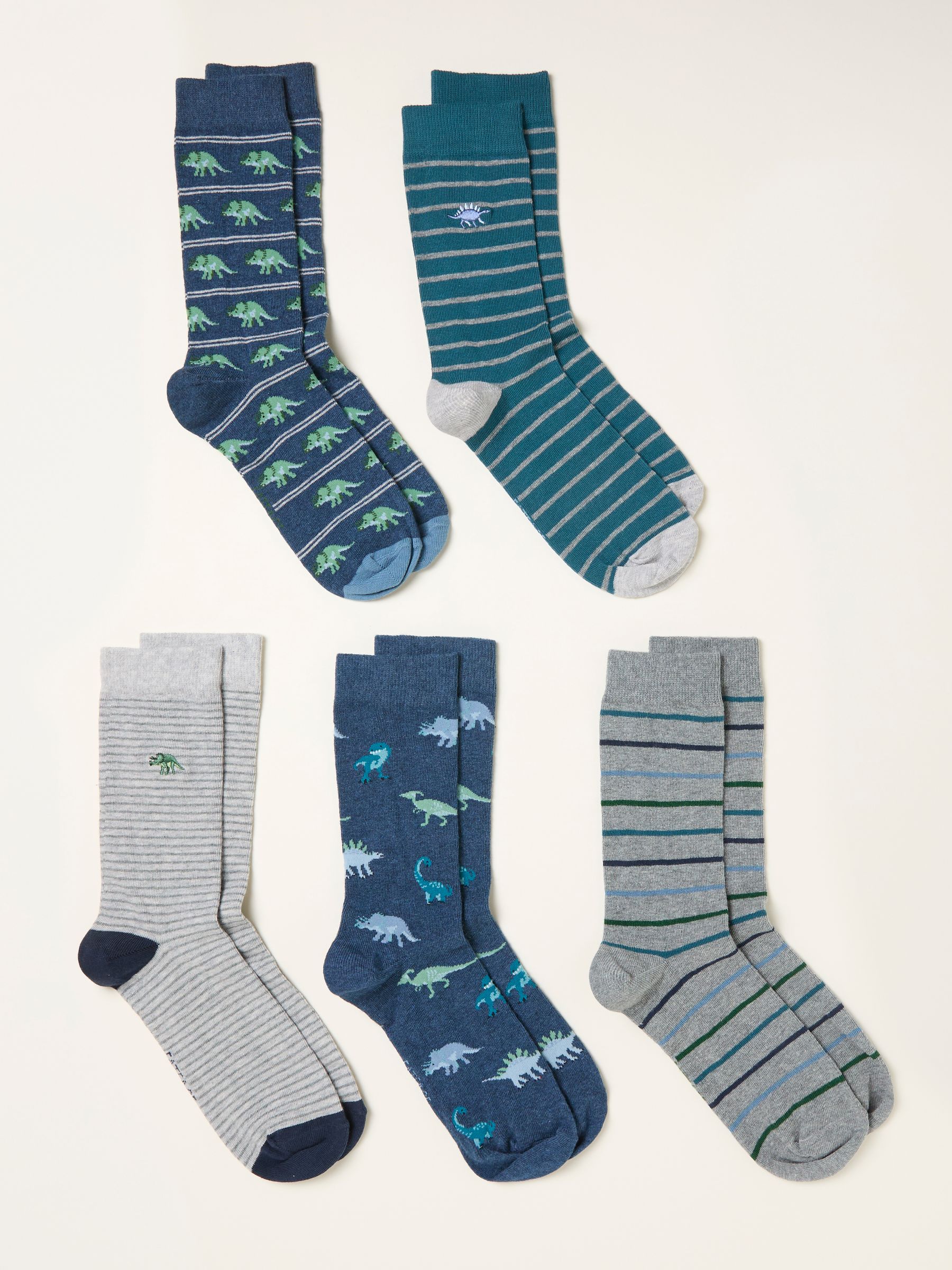 Teal Blue 5 Pairs of Dinosaur Socks - Image 2 of 2