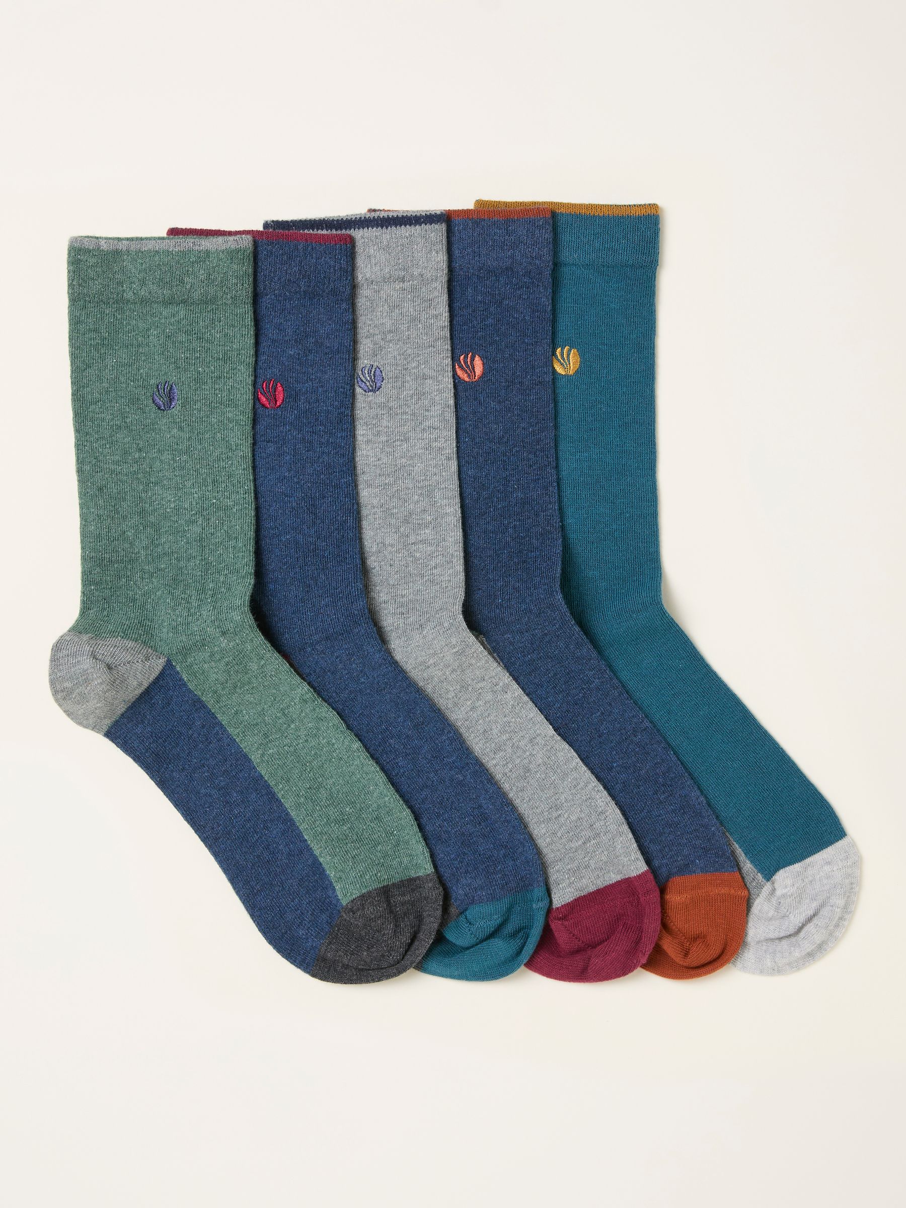 Navy 5 Pairs of Colour Block Socks - Image 1 of 2