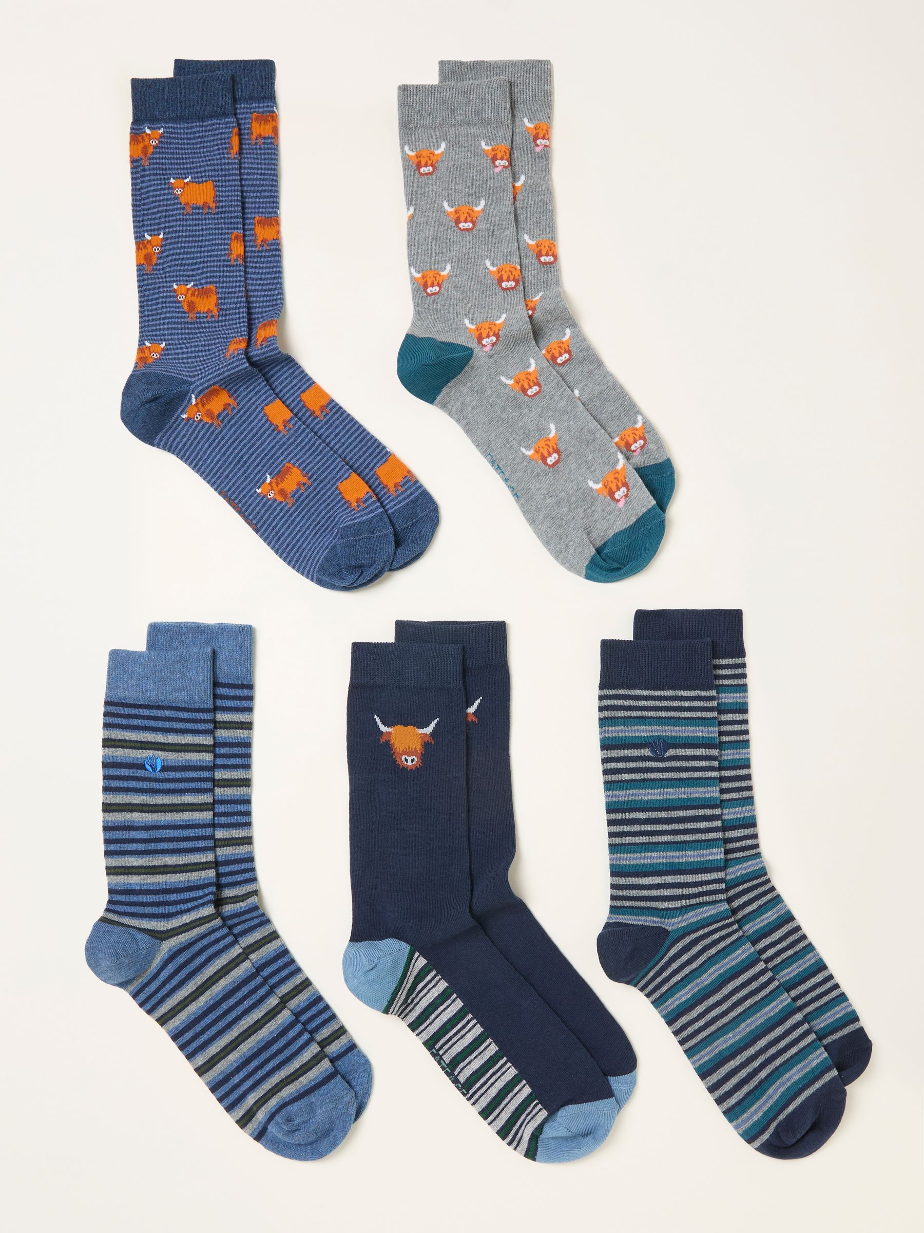 Navy Multi 5 Pairs of Highland Cow Socks - Image 2 of 2