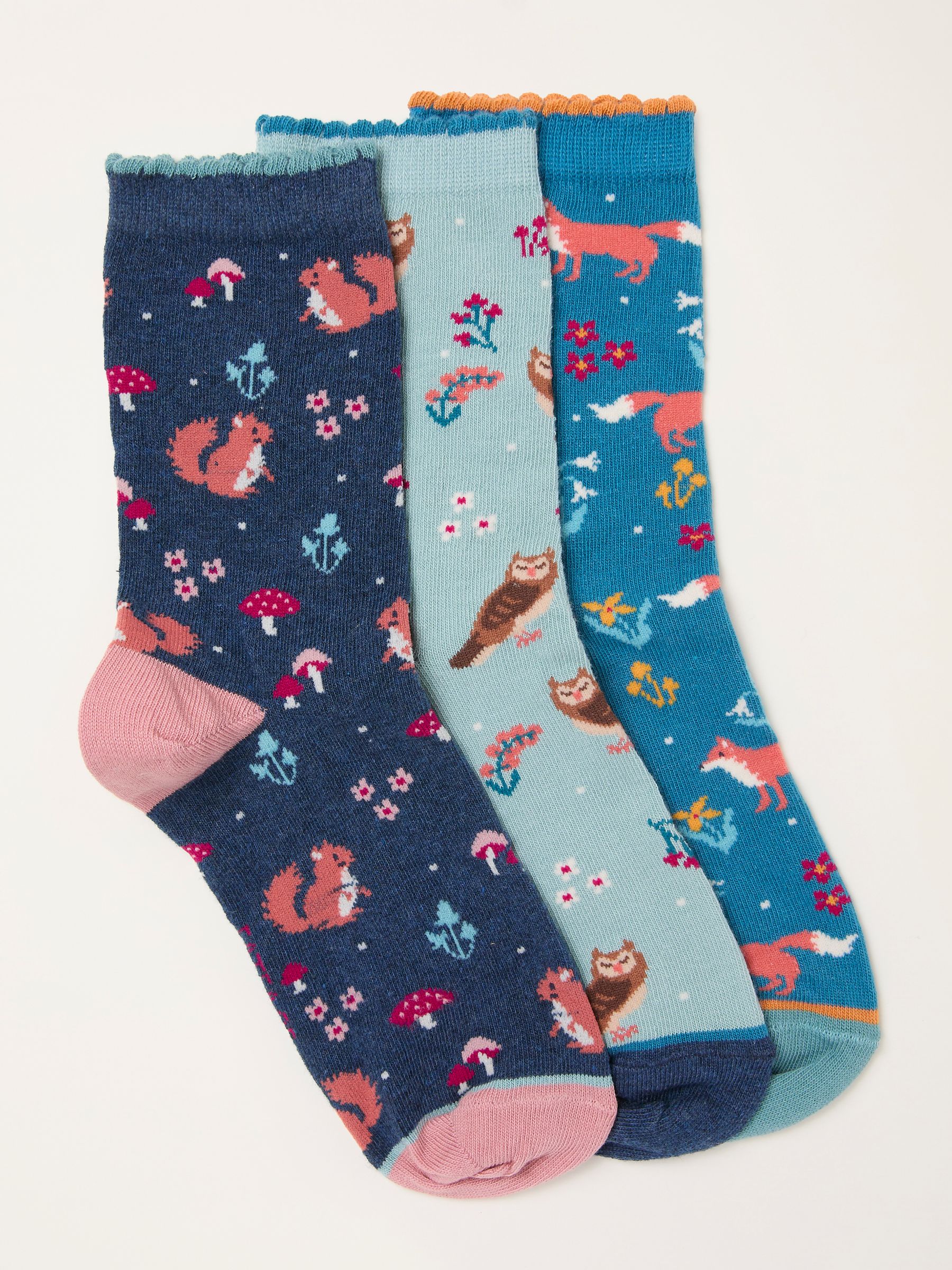 Multi Colour 3 Pairs of Woodland Socks