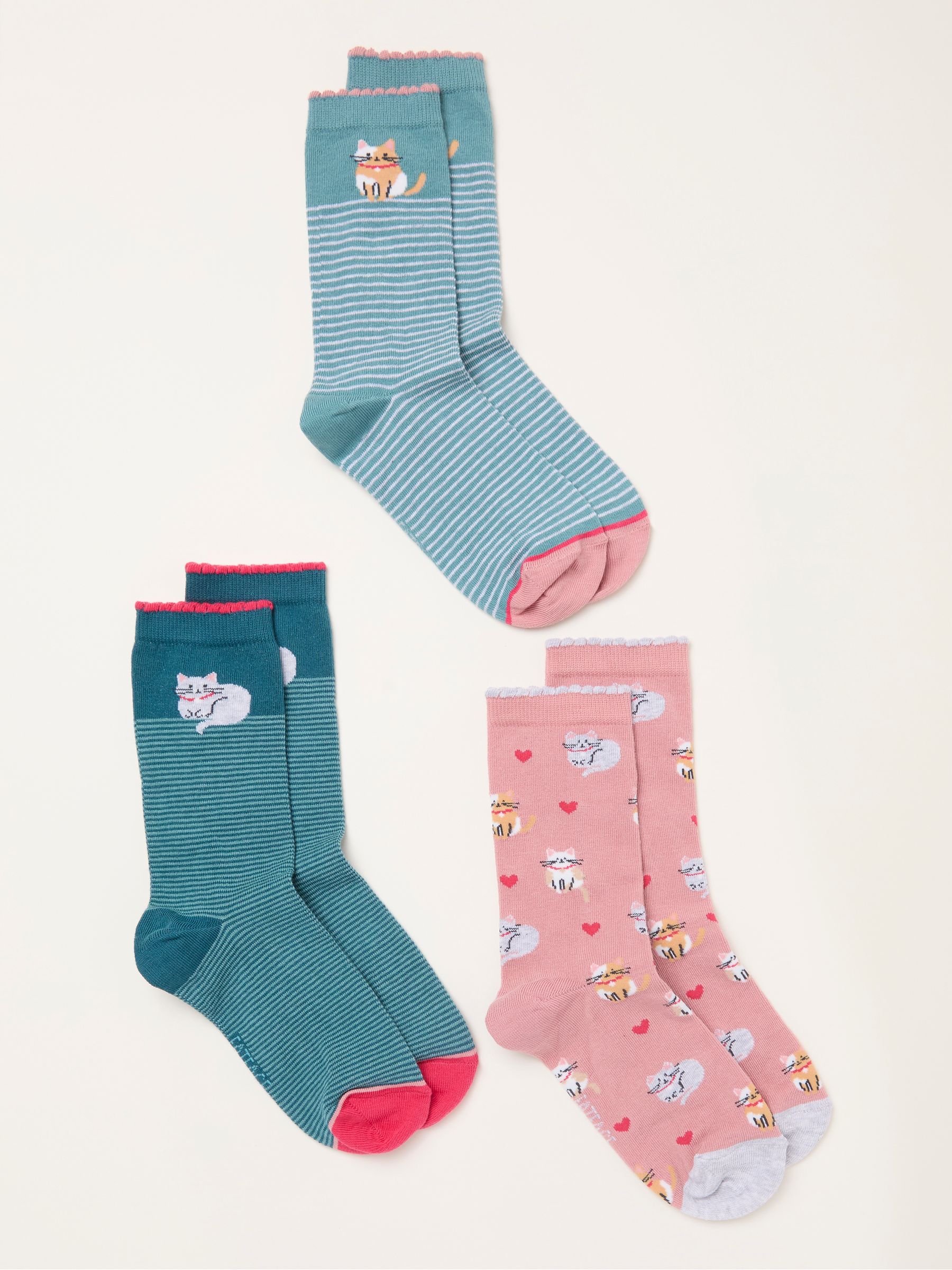 Green 3 Pairs of Cat Socks - Image 2 of 2 Green 3 Pairs of Cat Socks - Image 2 of 2