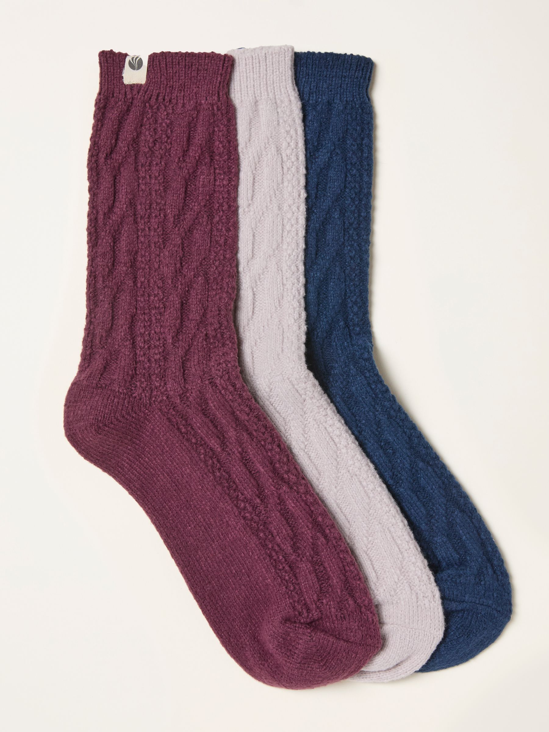 Burgundy Red 3 Pairs of Cosy Cable Socks - Image 1 of 2 Burgundy Red 3 Pairs of Cosy Cable Socks - Image 1 of 2
