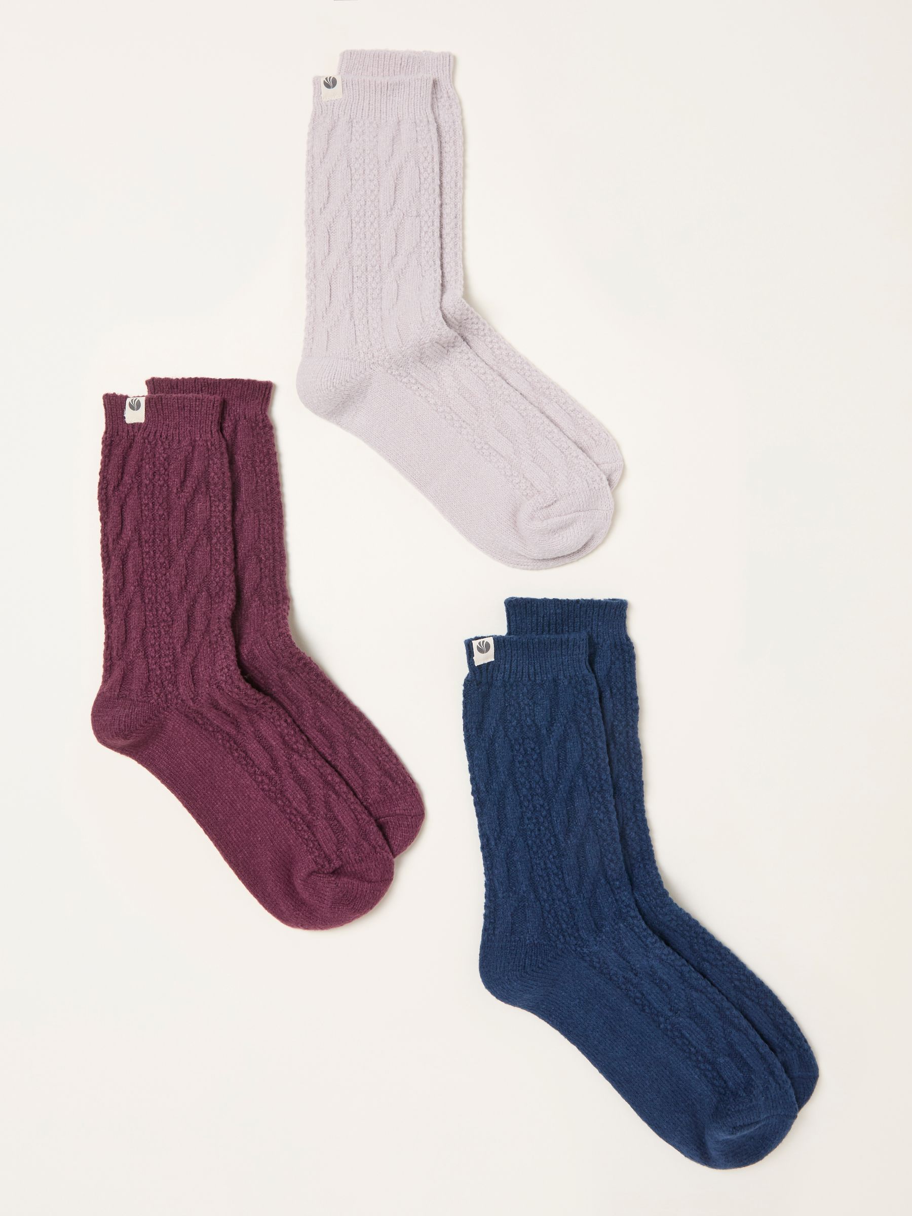 Burgundy Red 3 Pairs of Cosy Cable Socks - Image 2 of 2 Burgundy Red 3 Pairs of Cosy Cable Socks - Image 2 of 2