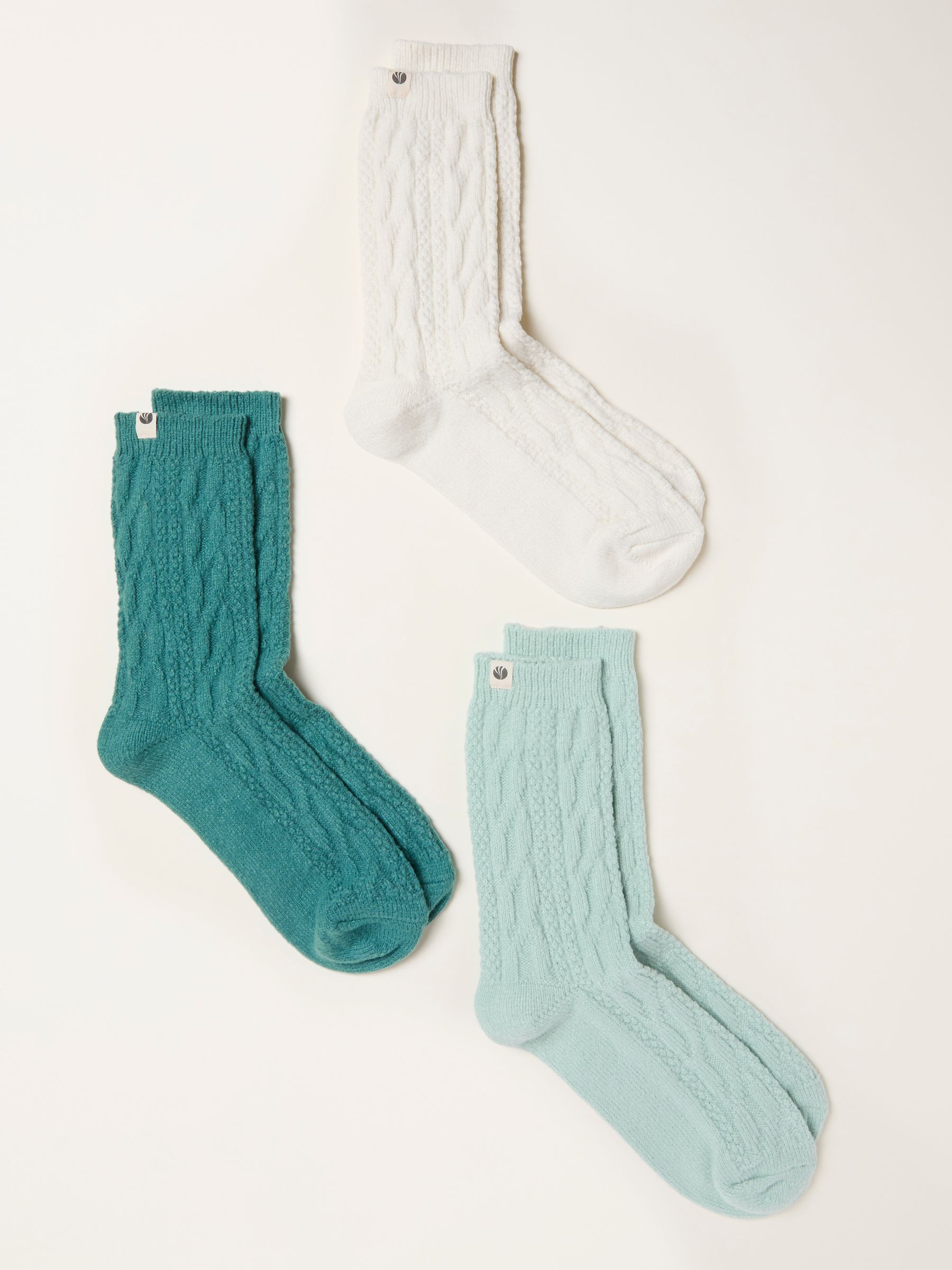 Teal Blue 3 Pairs of Cosy Cable Socks - Image 2 of 2 Teal Blue 3 Pairs of Cosy Cable Socks - Image 2 of 2