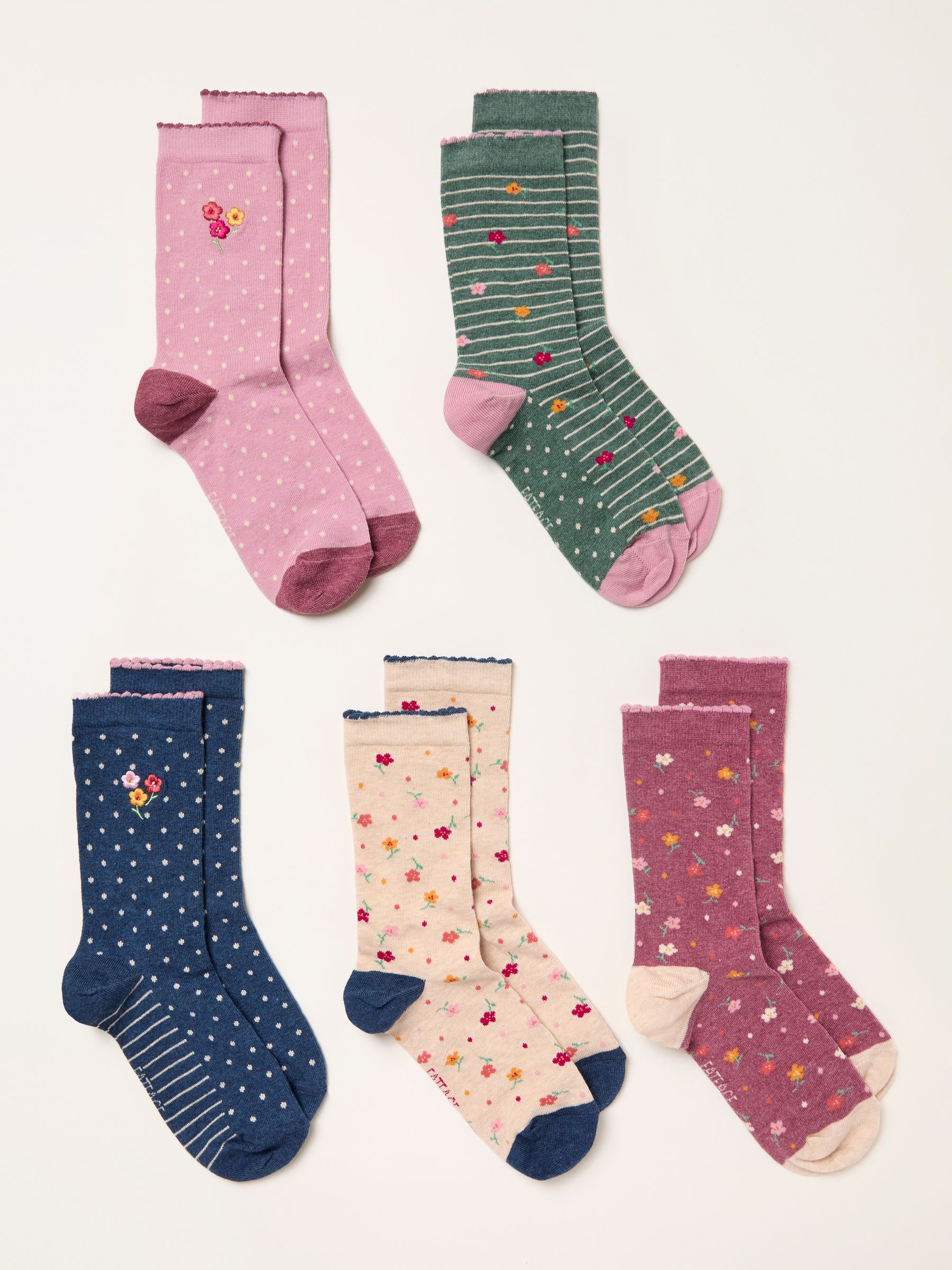 Navy Blue 5 pairs of Floral Stripe Socks - Image 2 of 2 Navy Blue 5 pairs of Floral Stripe Socks - Image 2 of 2