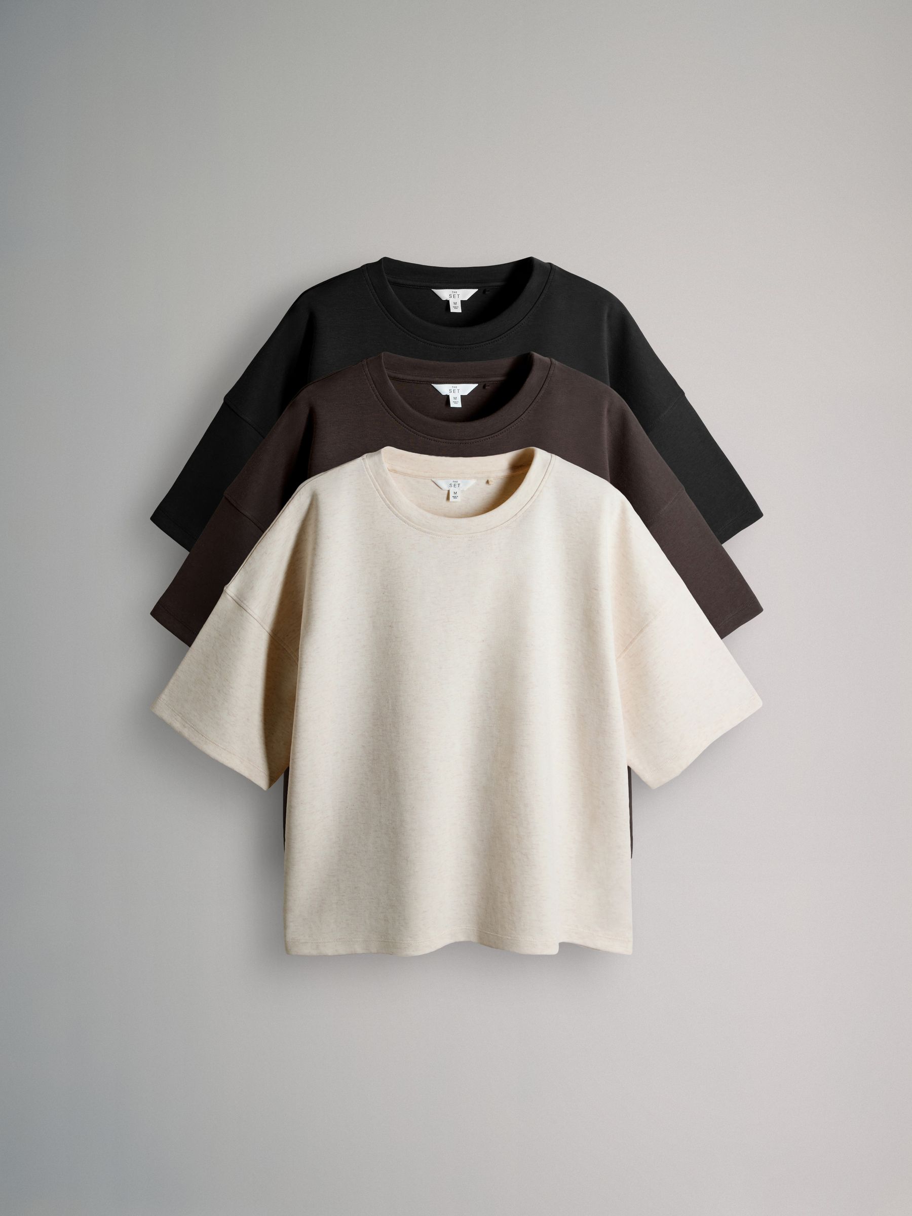 Black / Chocolate Brown/ Oat - 3 Pack Heavyweight Premium Boxy T-Shirts - Image 2 of 8