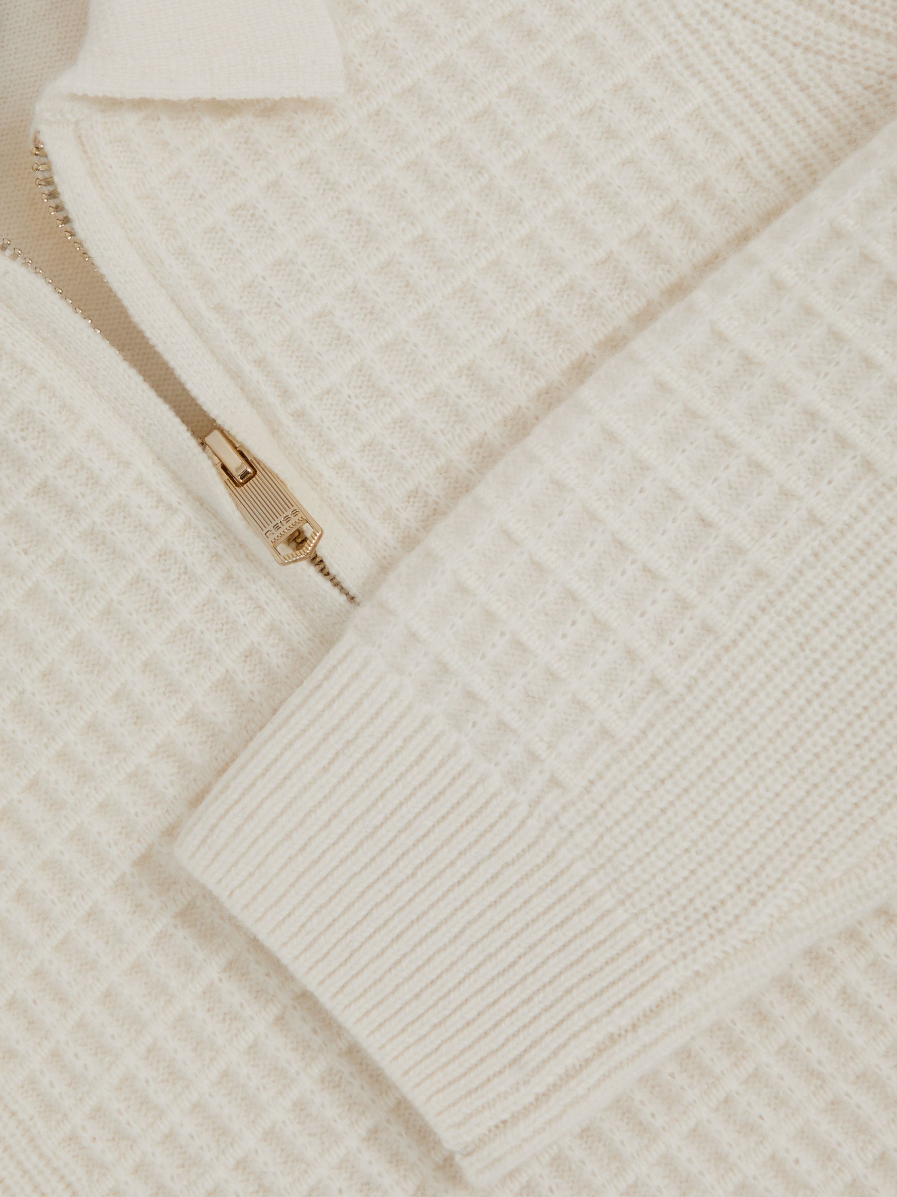9-13 yrs Wool Waffle-Knit Half-Zip Polo Shirt in Off White - Image 4 of 4