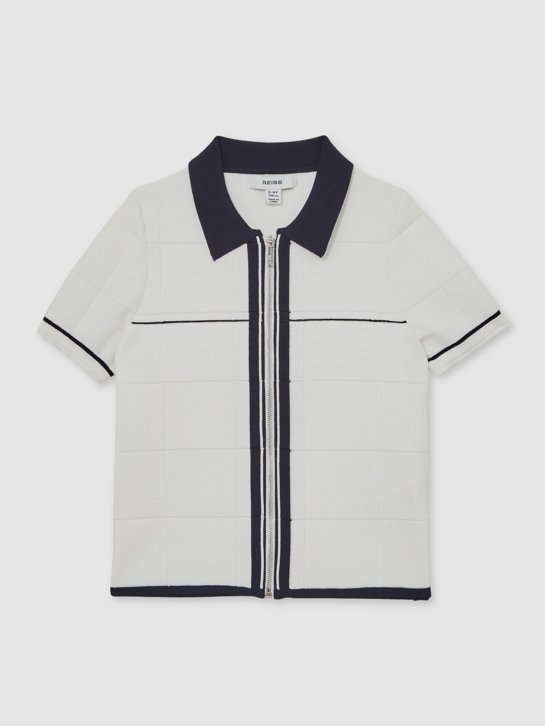 9-13 yrs Tipped Knit Zip-Through Shirt in White/Navy - Image 3 of 4
