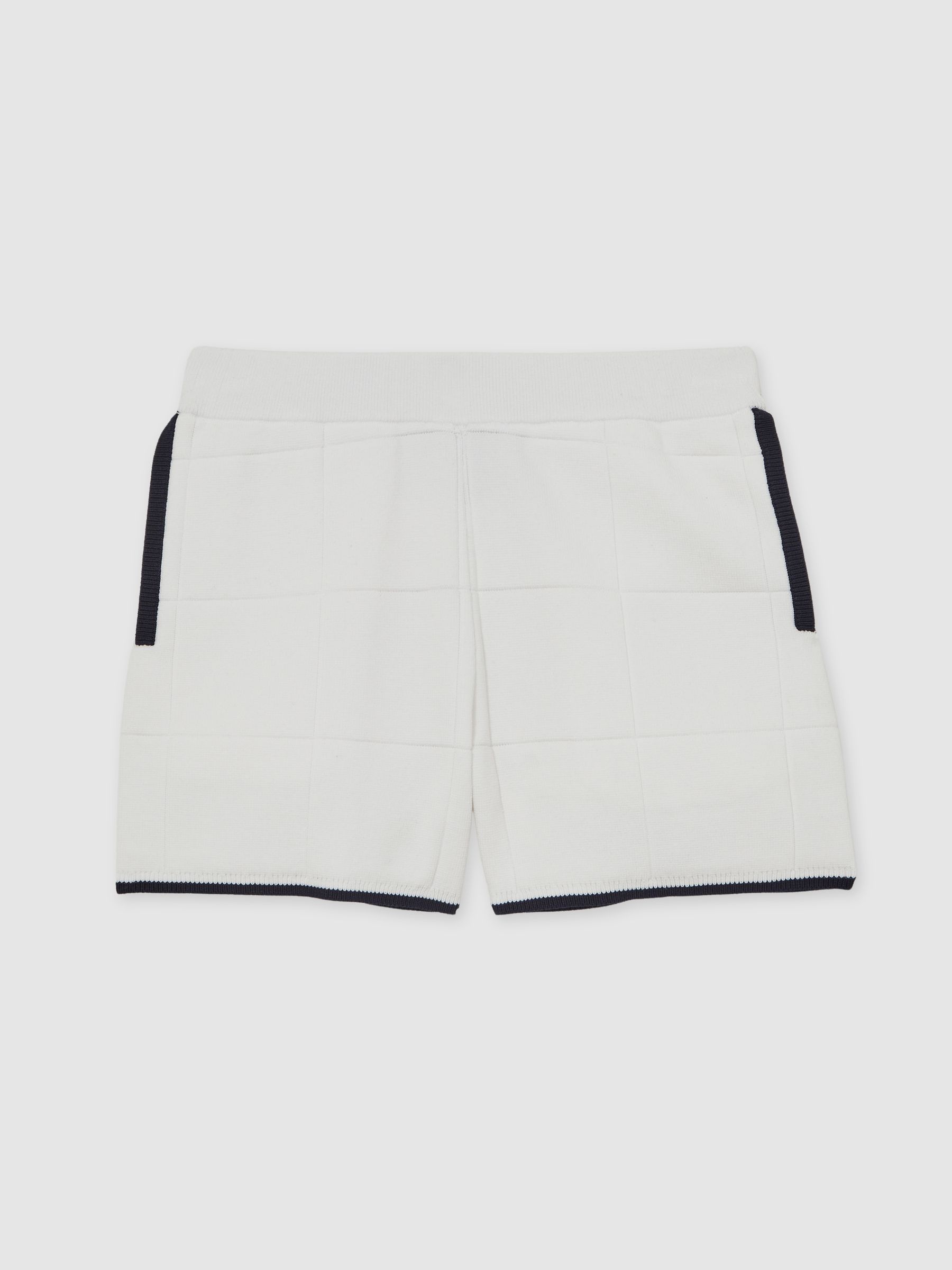 3-9 yrs Tipped Knit Stitch-Detail Shorts in White/Navy - Image 2 of 4
