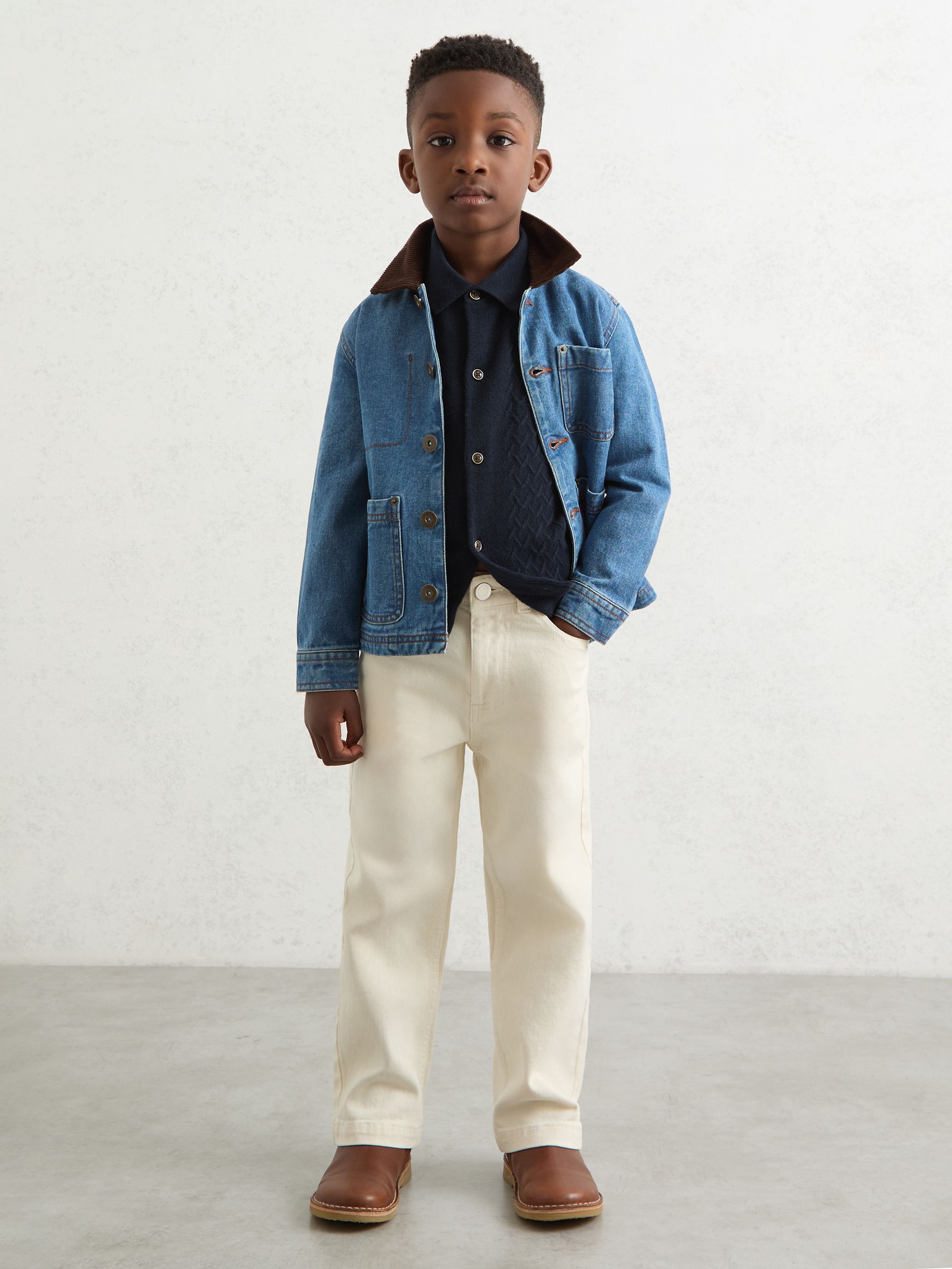3-9 yrs Wool V-Stitch Button-Through Cardigan in Navy Blue - Image 4 of 5