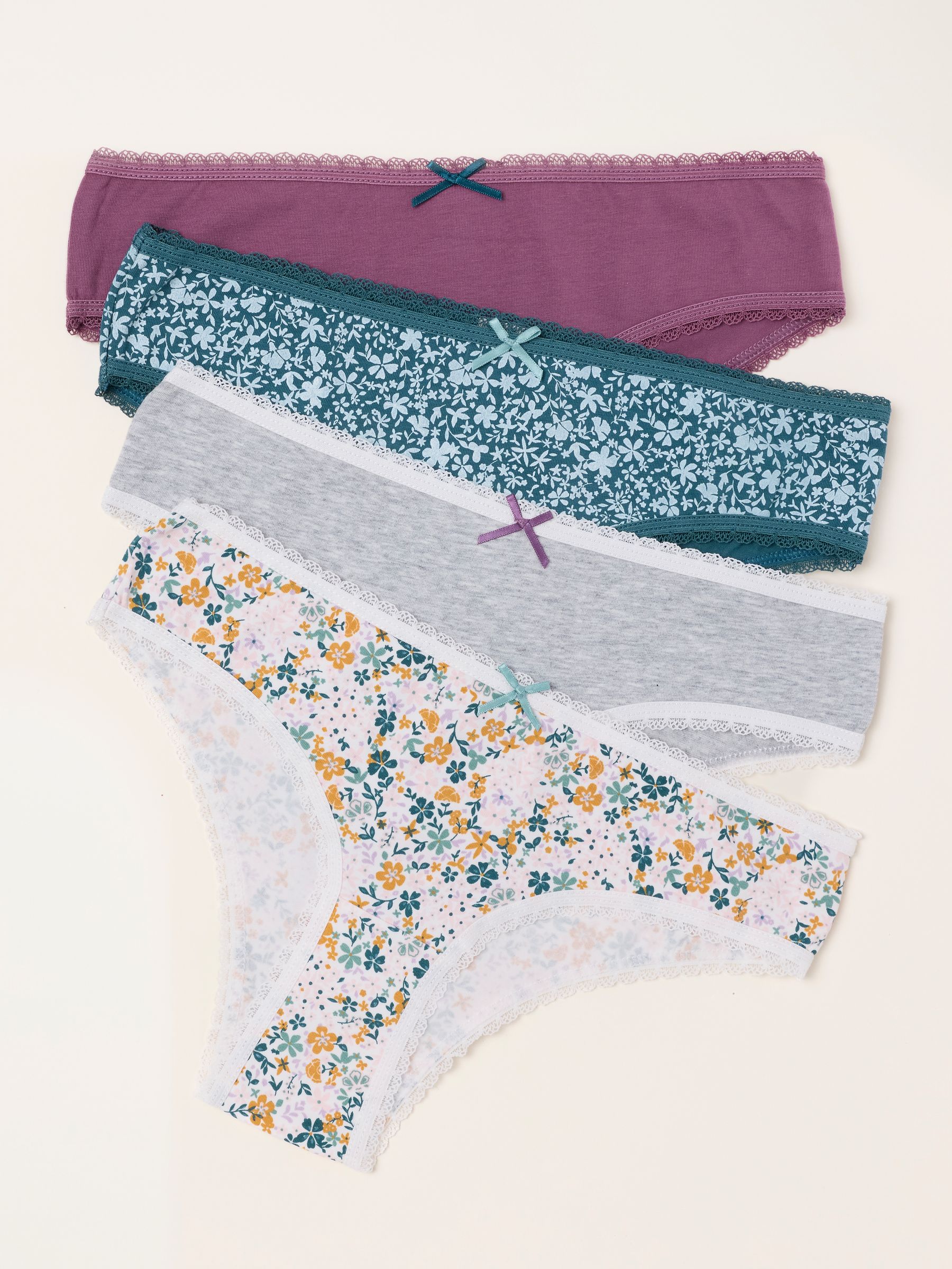 Purple 4 Pack of Floral Brazillian Knickers - Image 1 of 3