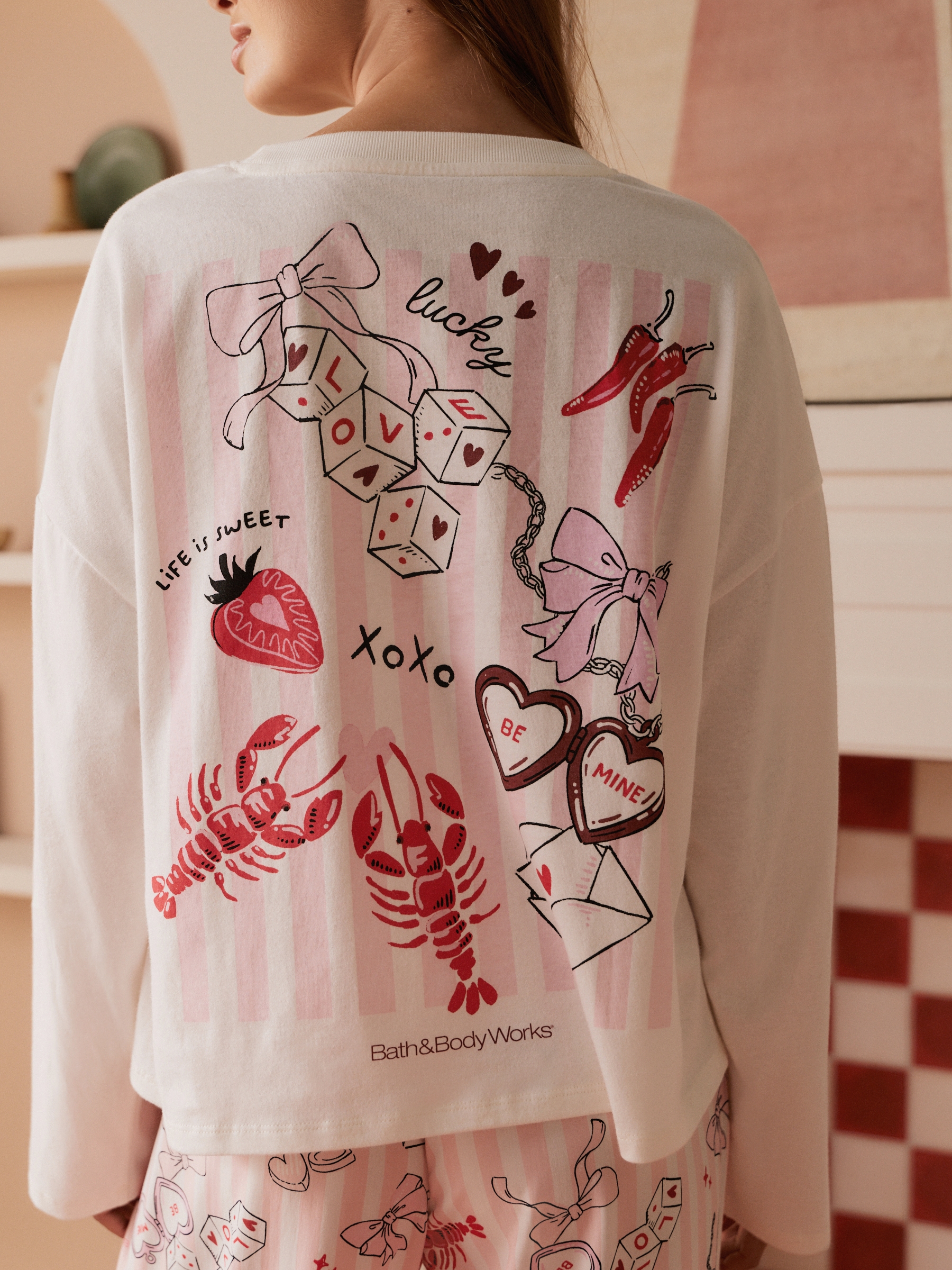 Pink/Red Be Mine Long Sleeve Pyjamas Set - Image 6 of 6