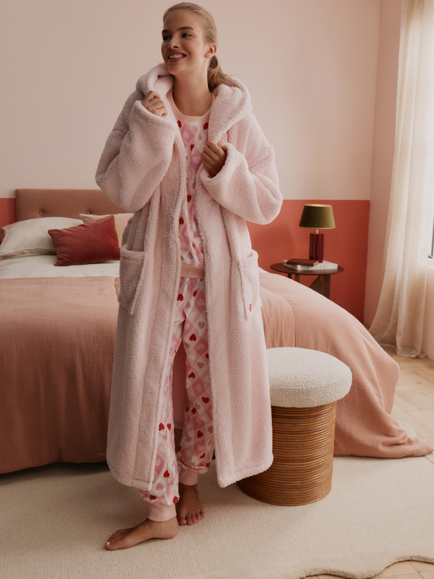 super soft long ladies dressing gown Pink Hooded Womens OLIVIA ROCCO Women's Pink Snuggle Fleece Loungewear Dress Final Sale