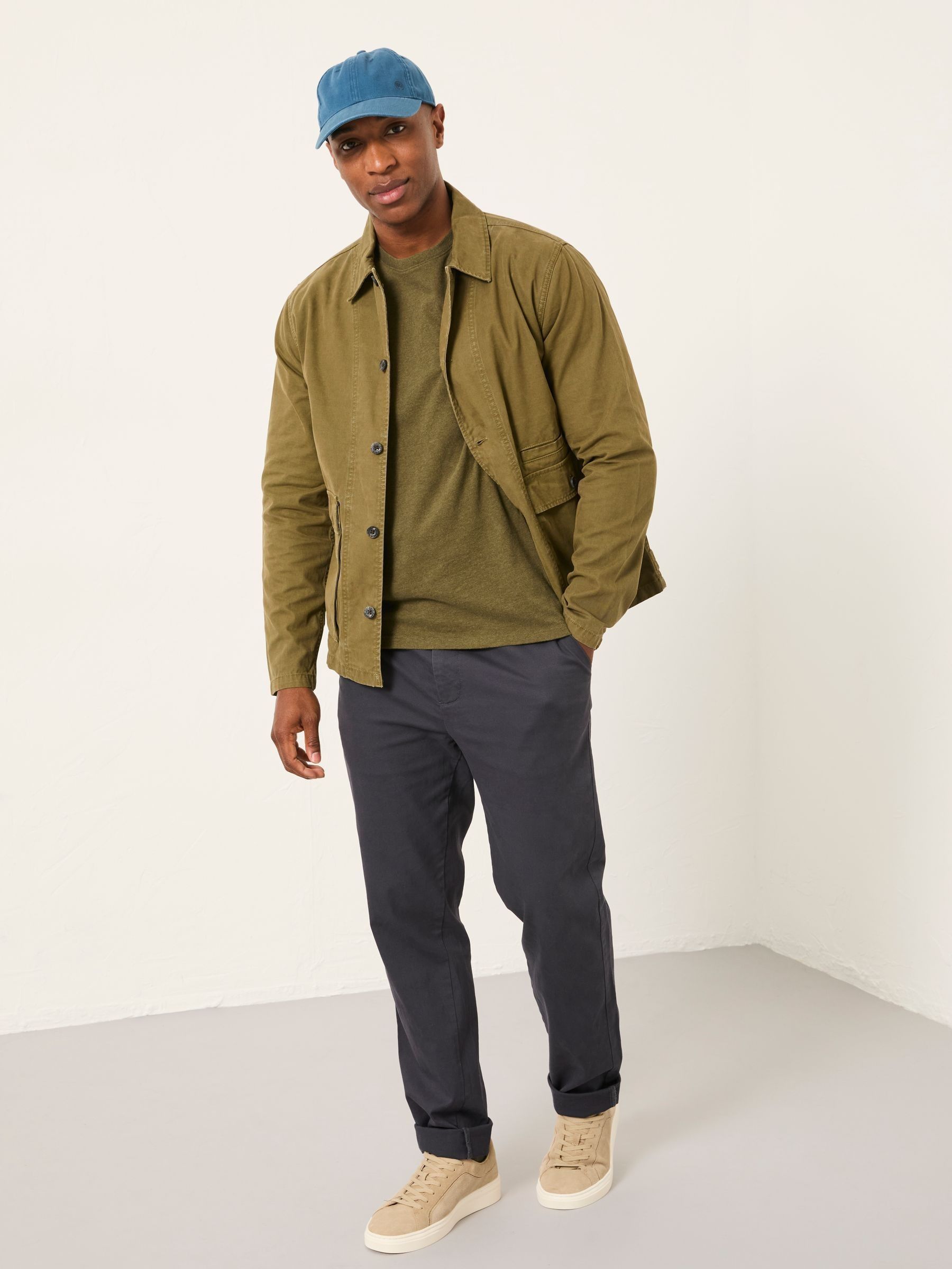 Garment Dye Worker Cotton Jacket in Khaki Green | FatFace USA
