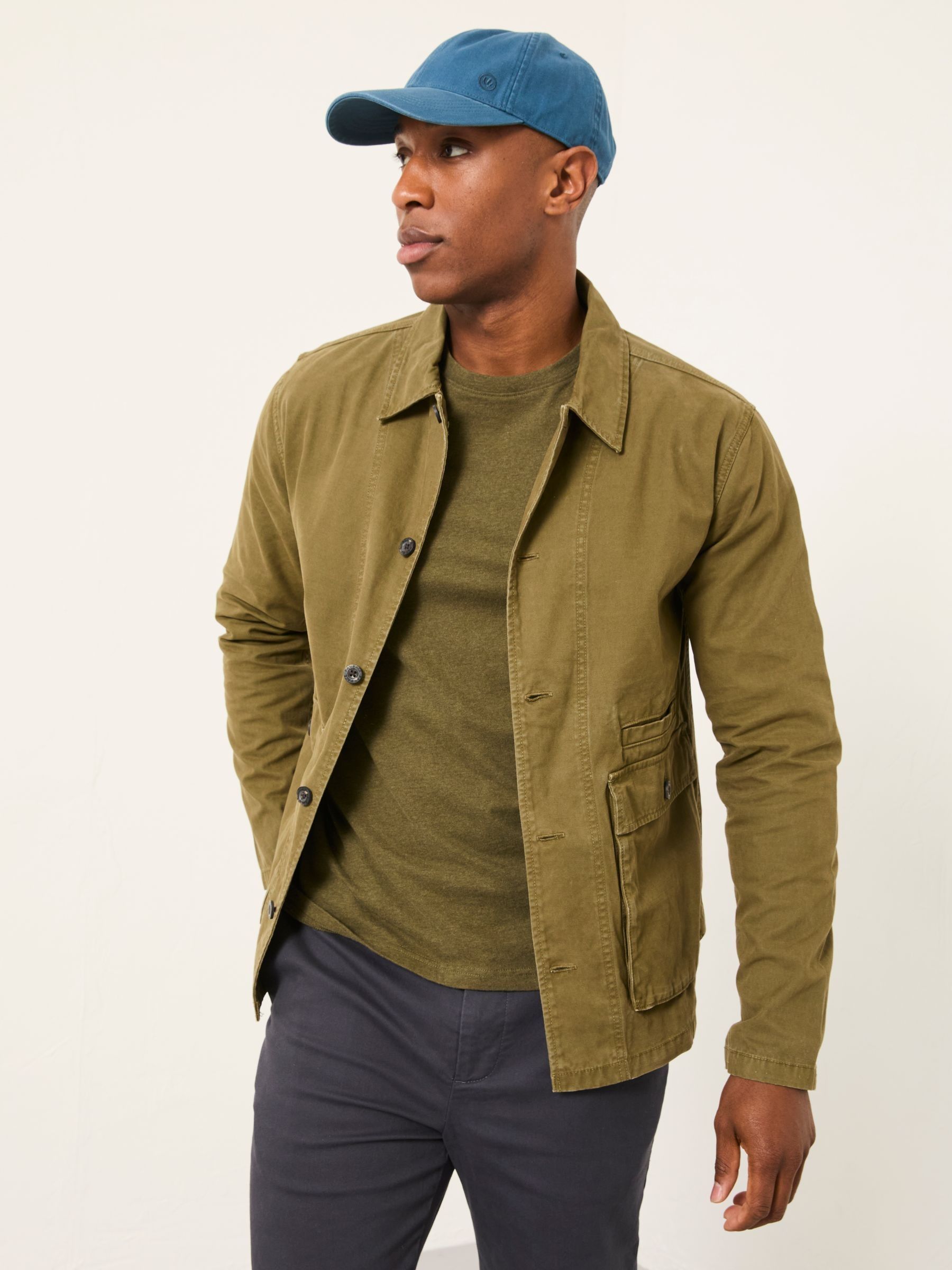 Garment Dye Worker Cotton Jacket in Khaki Green | FatFace USA