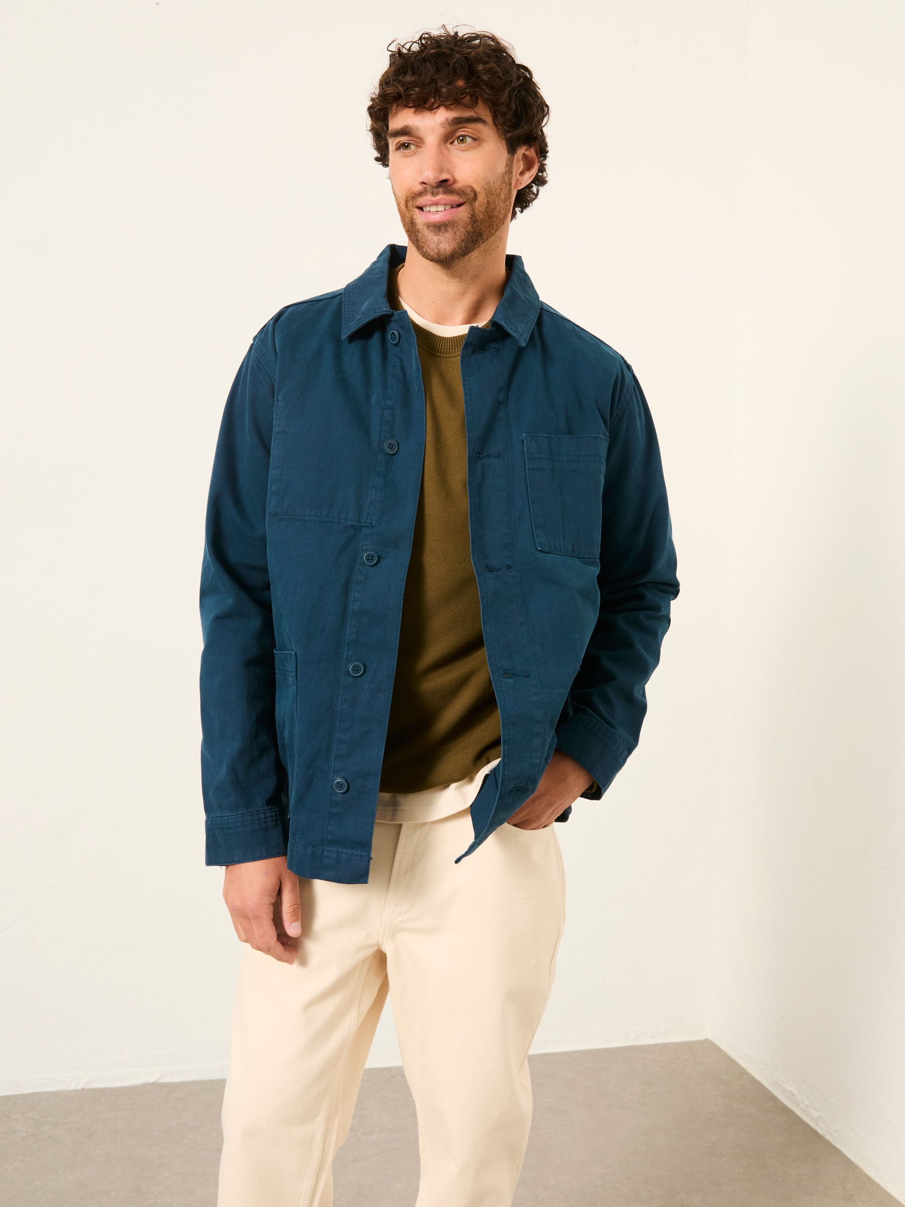 Dark Teal Blue Canvas Worker Jacket - Image 1 of 6