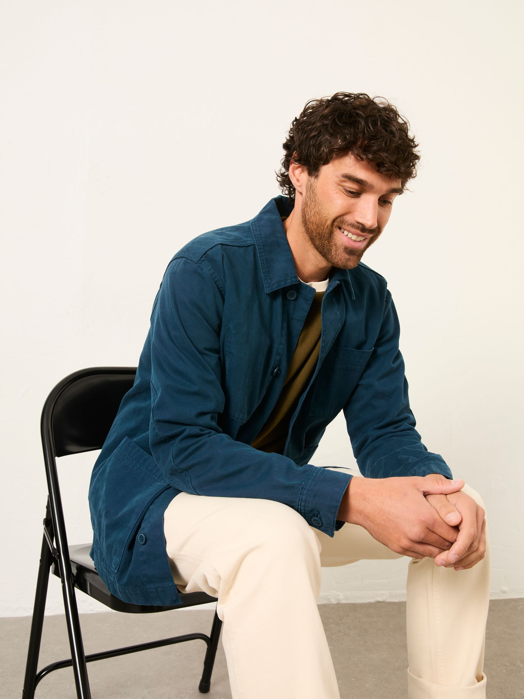 Dark Teal Blue Canvas Worker Jacket - Image 4 of 6