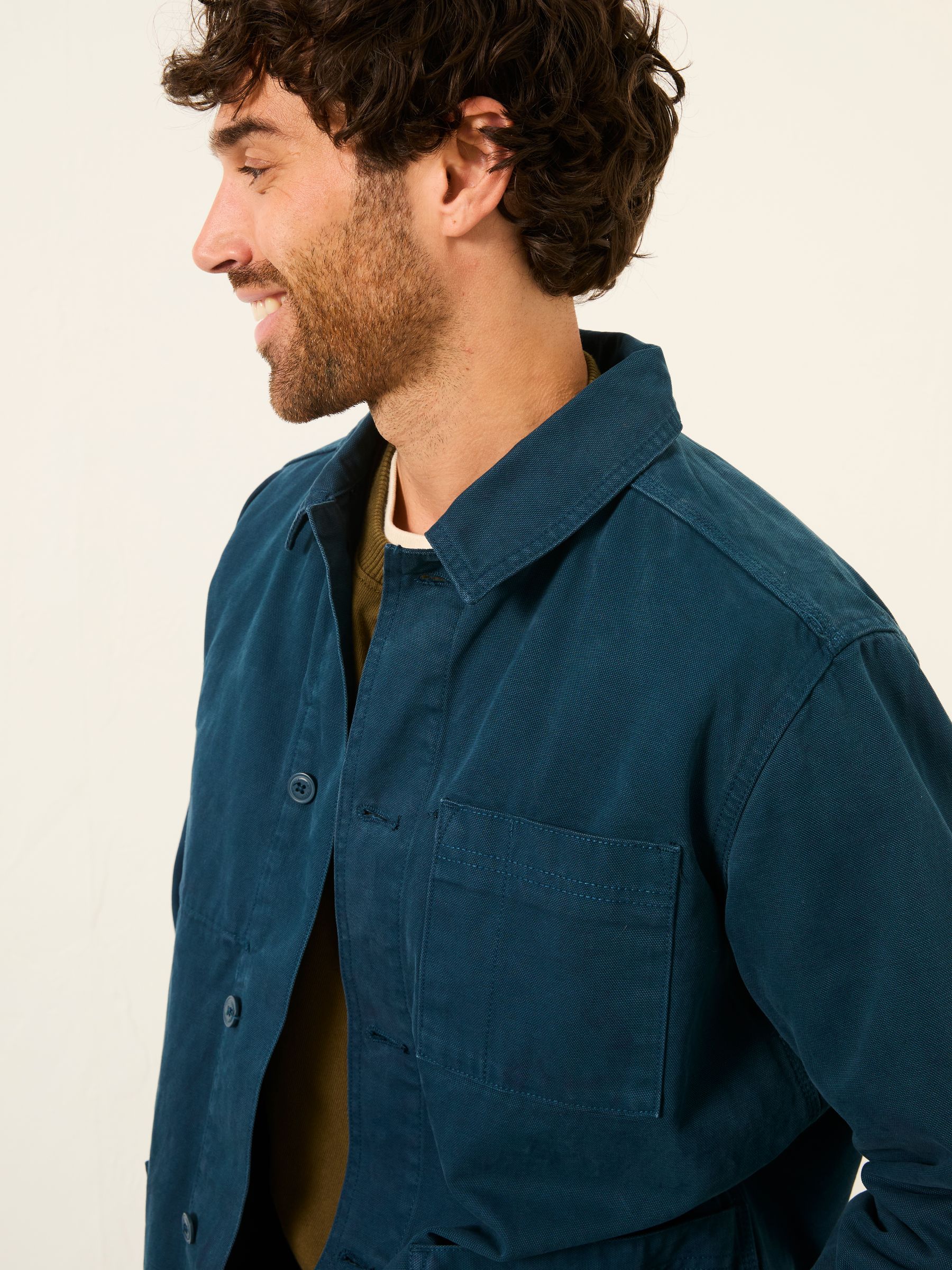 Dark Teal Blue Canvas Worker Jacket - Image 5 of 6