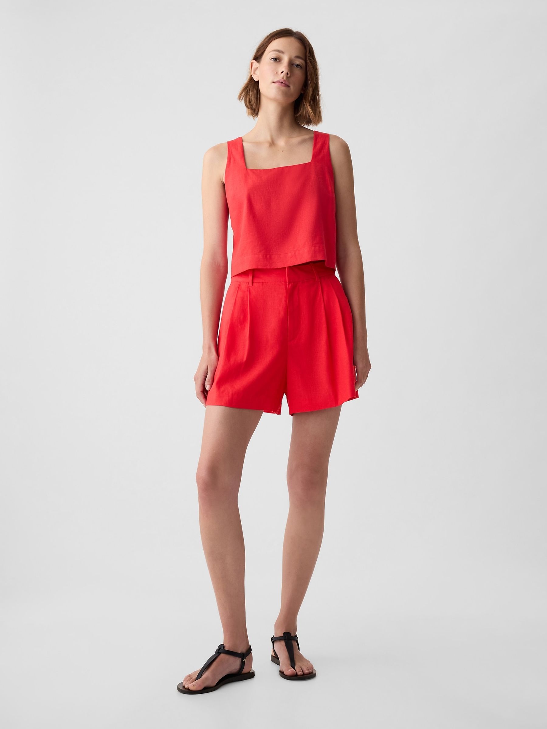 Red 4" Linen Cotton Everyday Shorts - Image 3 of 5