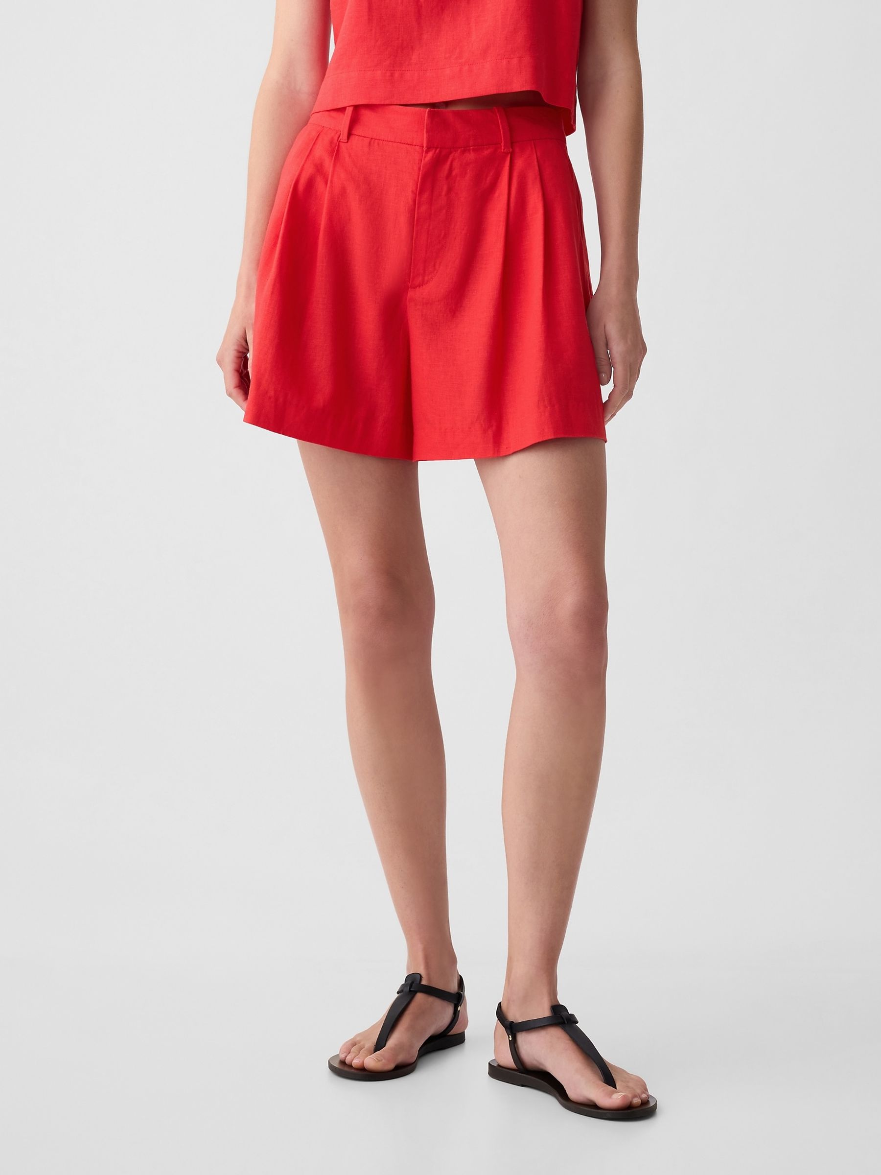 Red 4" Linen Cotton Everyday Shorts - Image 4 of 5