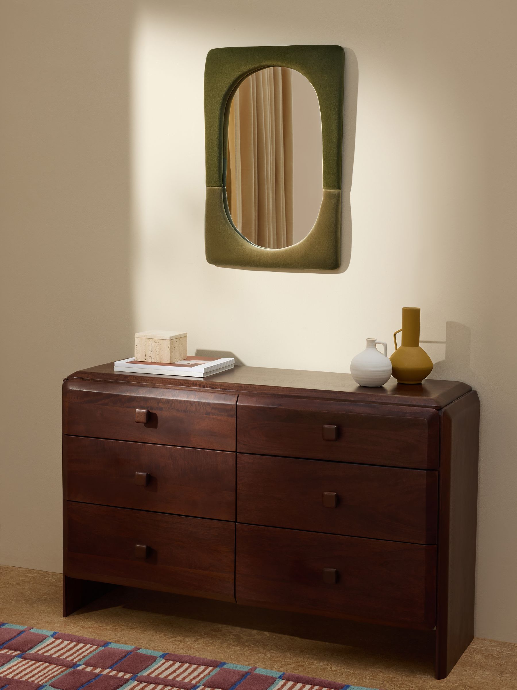 Selene Velvet Mirror in Green - Image 2 of 5 Selene Velvet Mirror in Green - Image 2 of 5