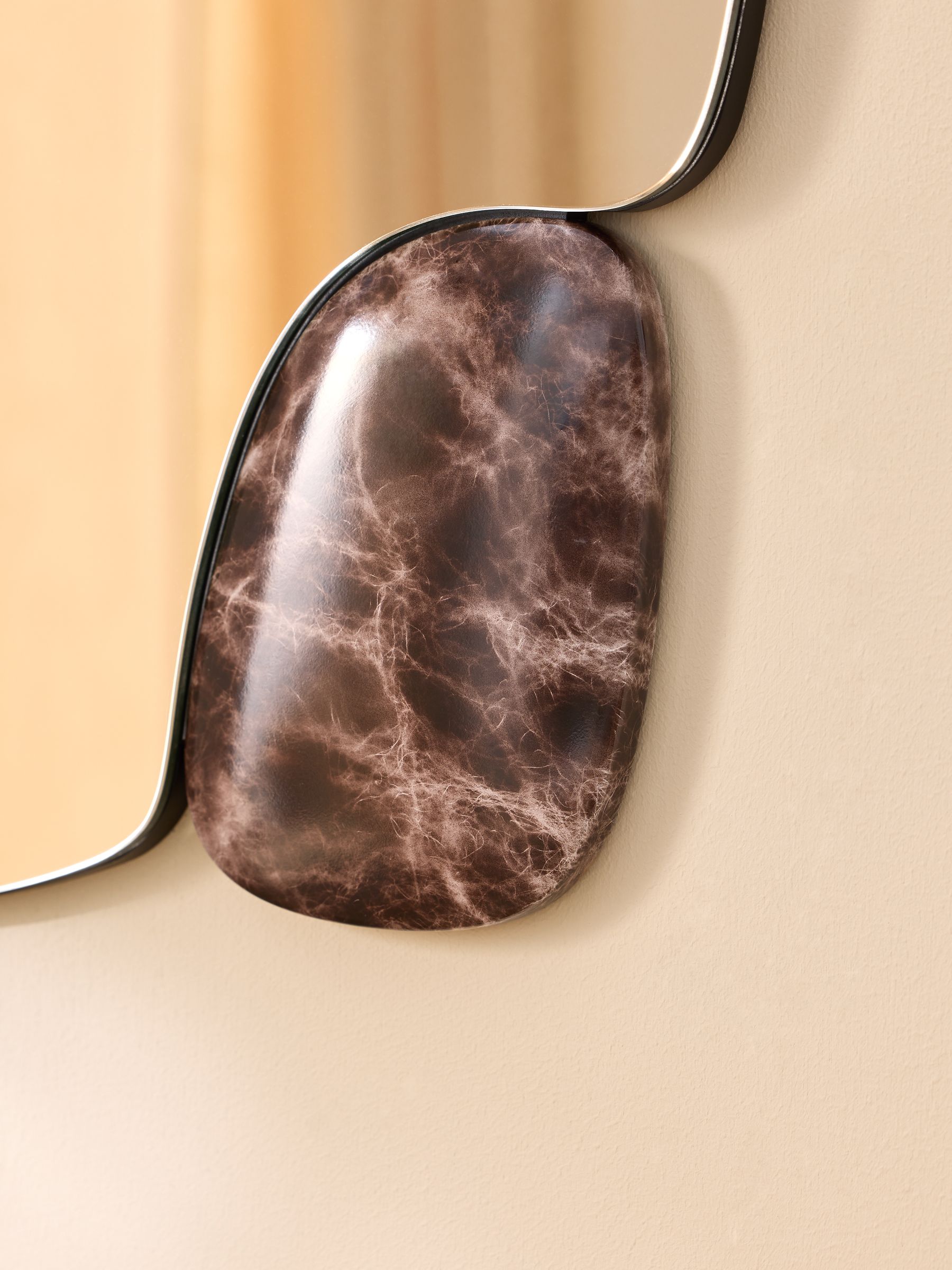 Davi Marble Effect Resin Mirror in Brown - Image 2 of 4