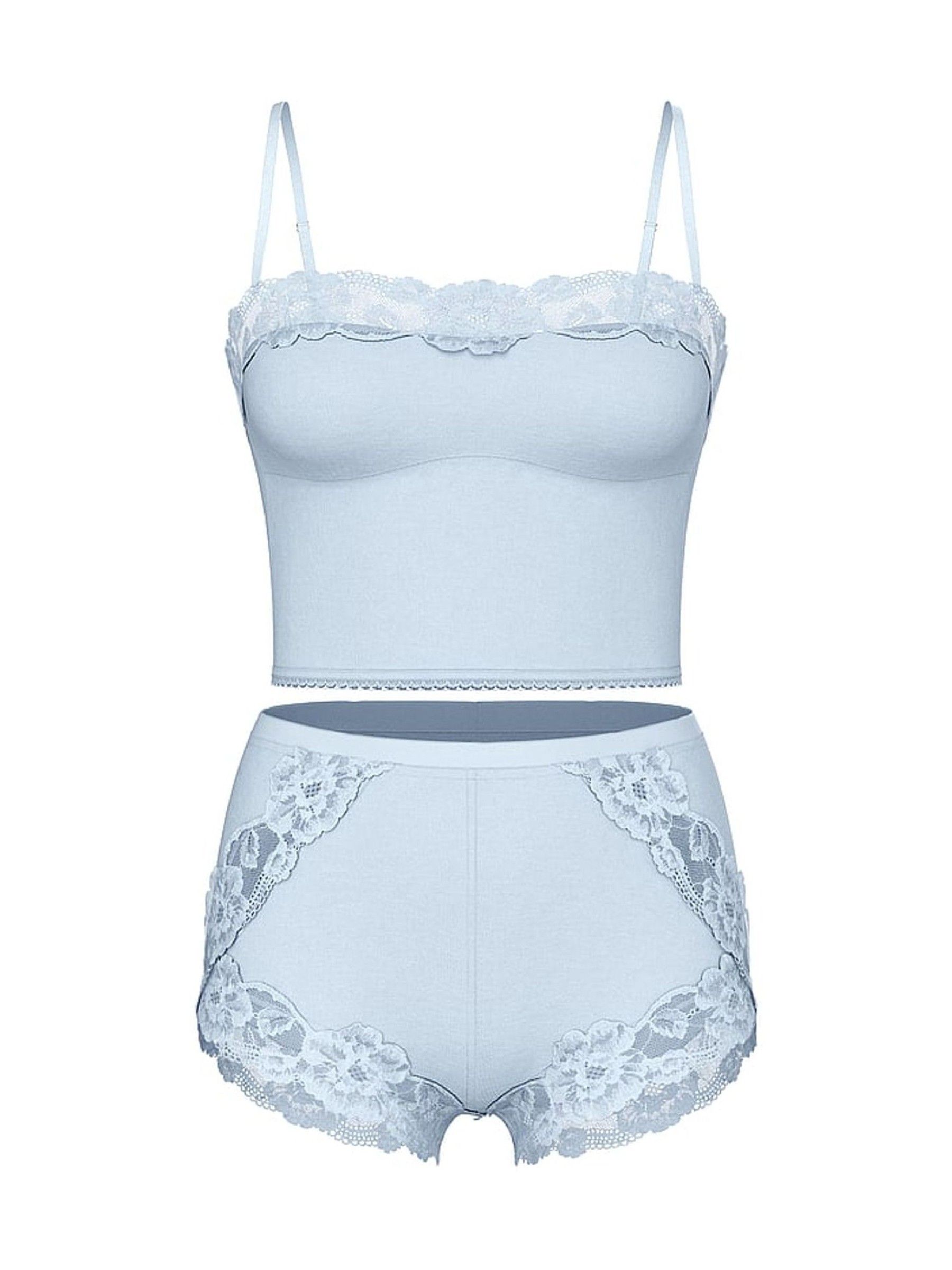 Palest Blue Straight Neck Modal Cami Set - Image 3 of 3