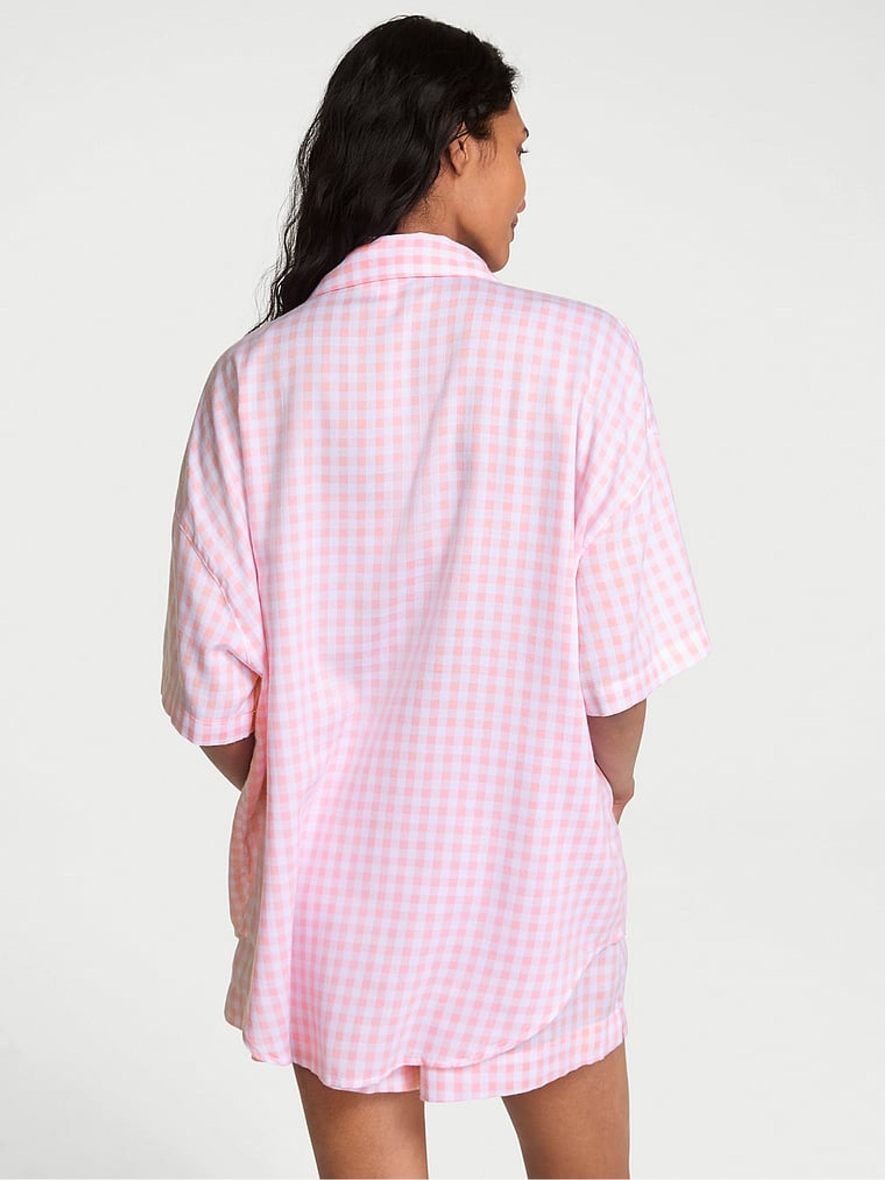 Pretty Blossom Pink Gingham Modal Short Pyjamas Set - Image 2 of 2