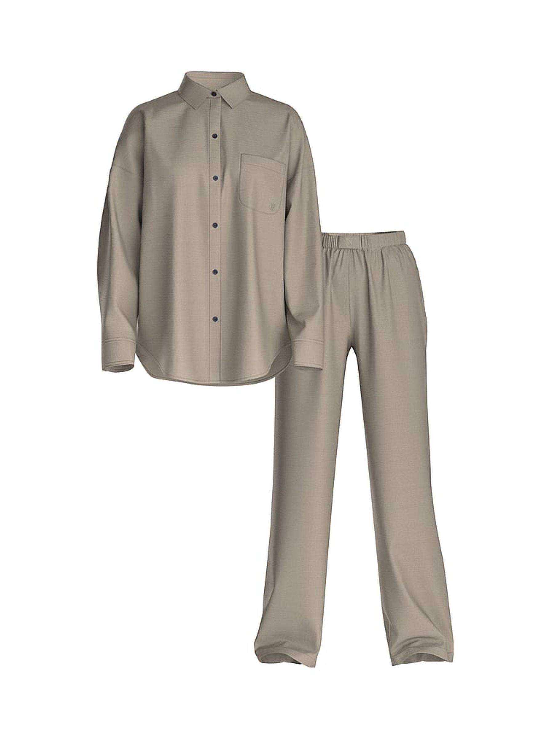 Dove Grey Herringbone Cotton Modal Long Pyjamas Set - Image 3 of 3