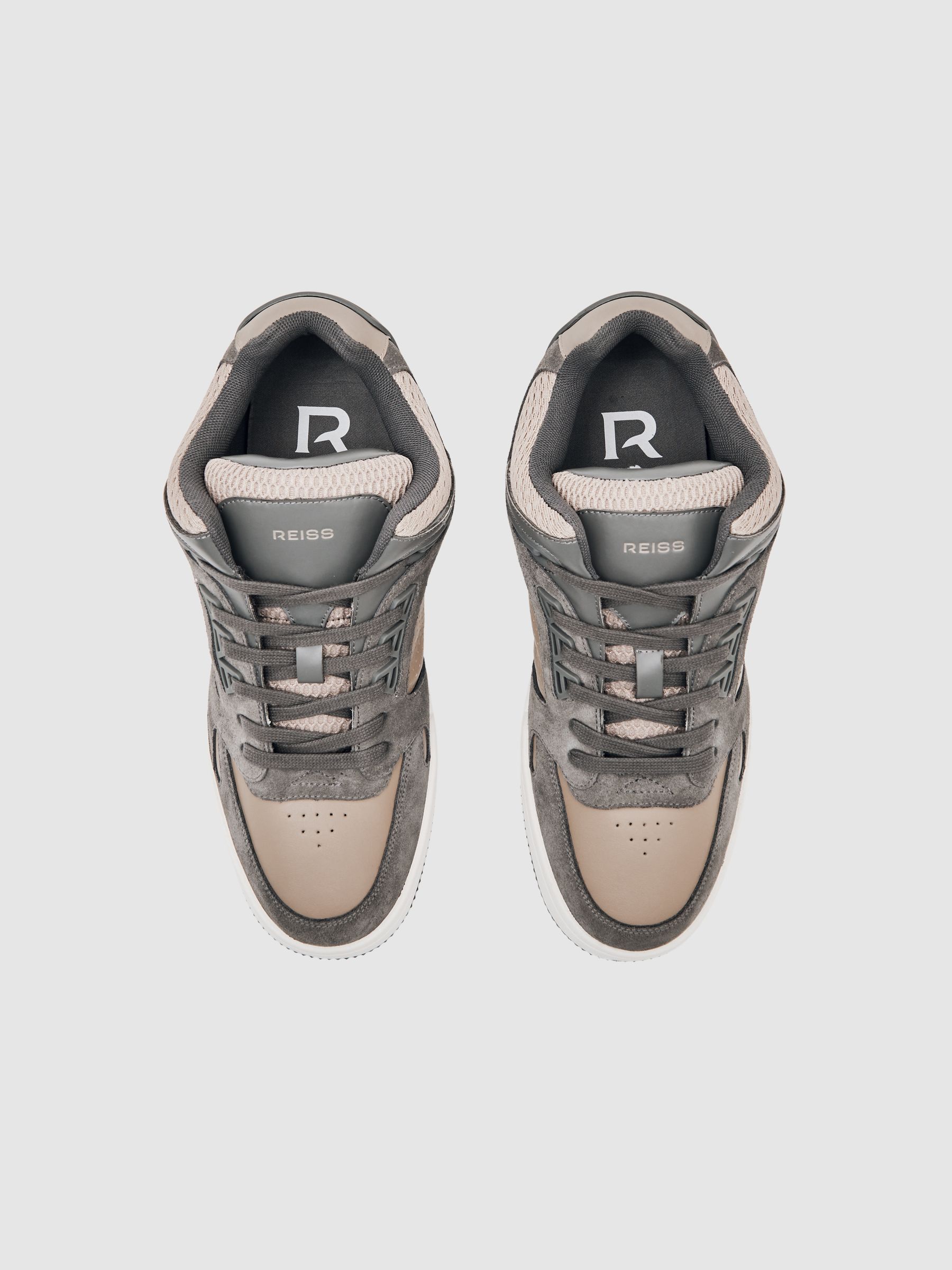 Bonded-Leather Mid-Top Skater Trainers in Charcoal Grey/Dark Beige - Image 3 of 5