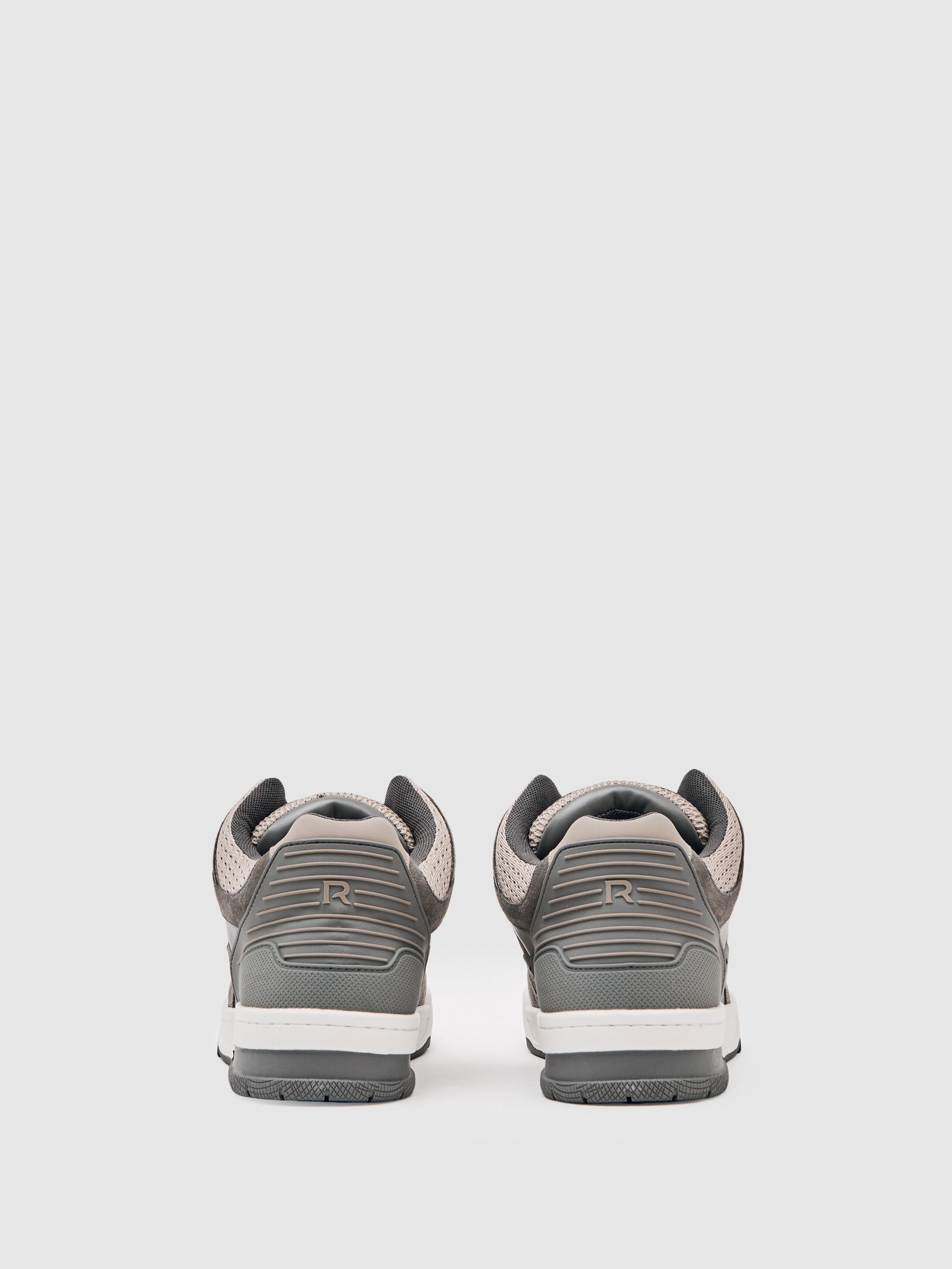 Bonded-Leather Mid-Top Skater Trainers in Charcoal Grey/Dark Beige - image 3