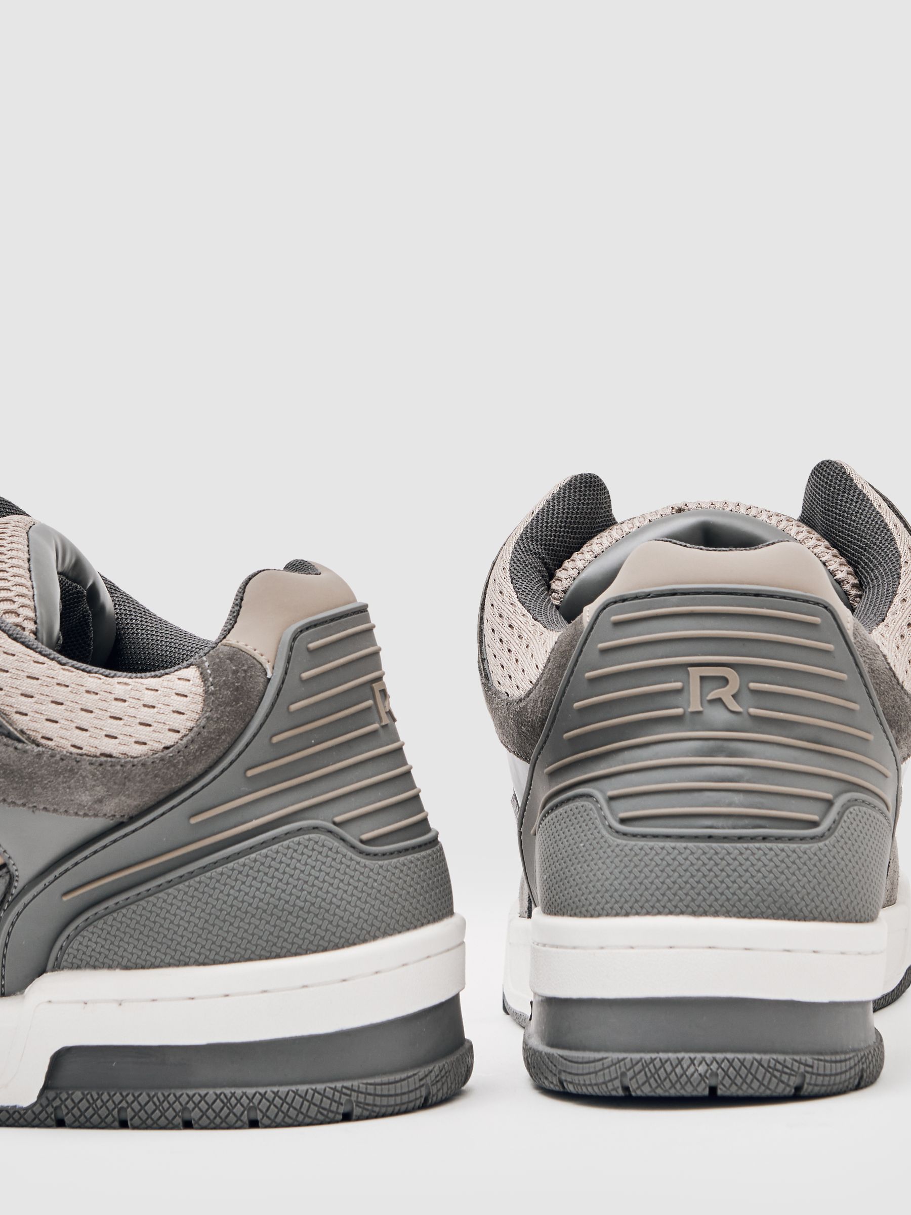 Bonded-Leather Mid-Top Skater Trainers in Charcoal Grey/Dark Beige - image 2