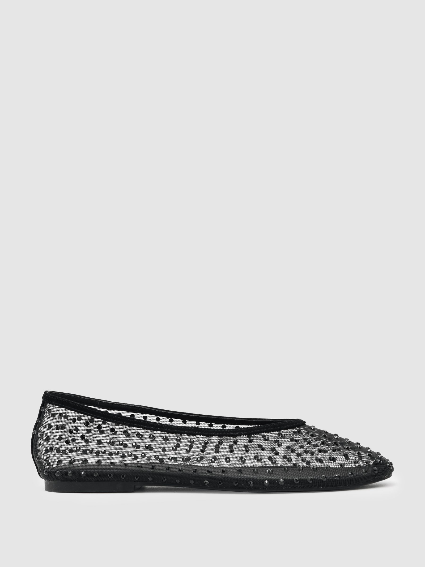 Mesh Embellished Ballet Flats in Black - Image 1 of 5