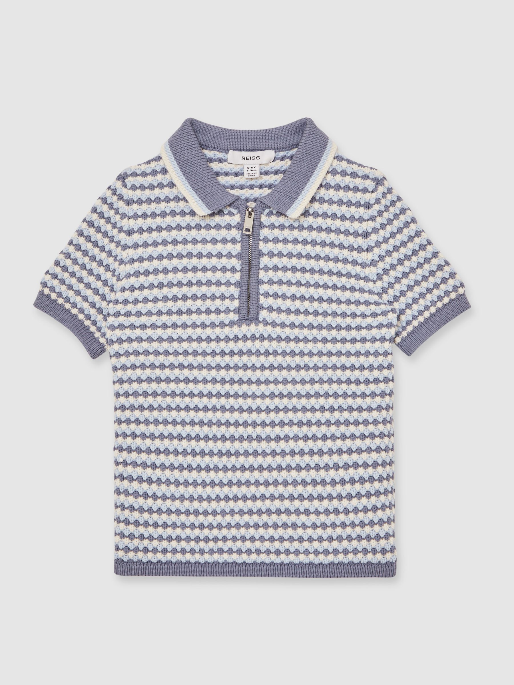 3-9 yrs Knitted Stripe Half-Zip Polo Shirt in Blue/White - Image 2 of 4