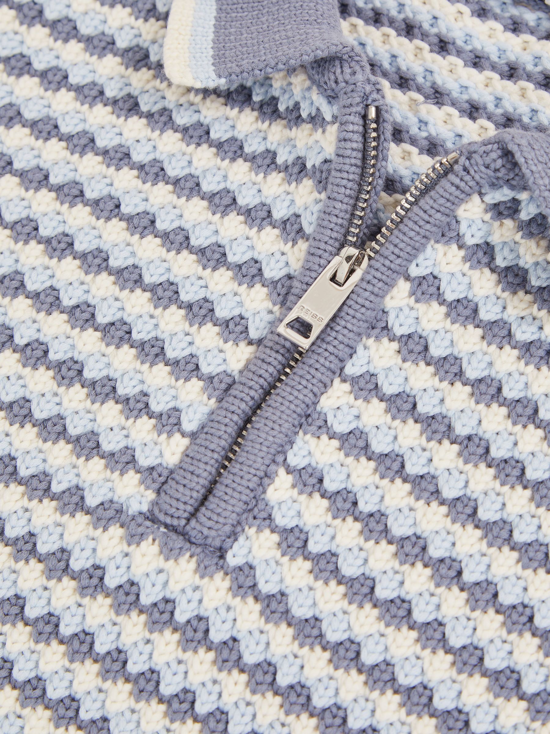 3-9 yrs Knitted Stripe Half-Zip Polo Shirt in Blue/White - Image 4 of 4