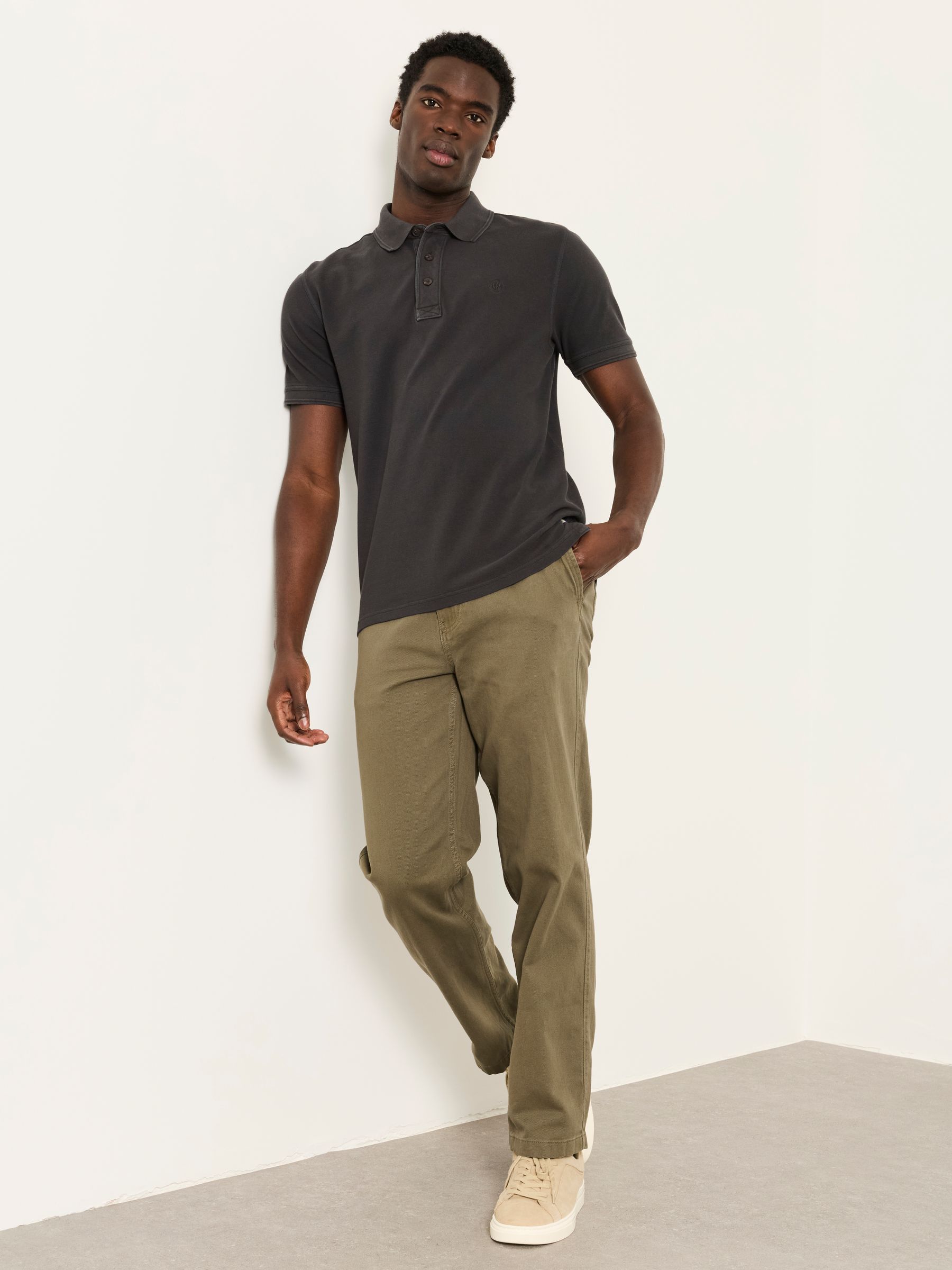 Mylor Khaki Green Tapered Twill Trousers - Image 3 of 6