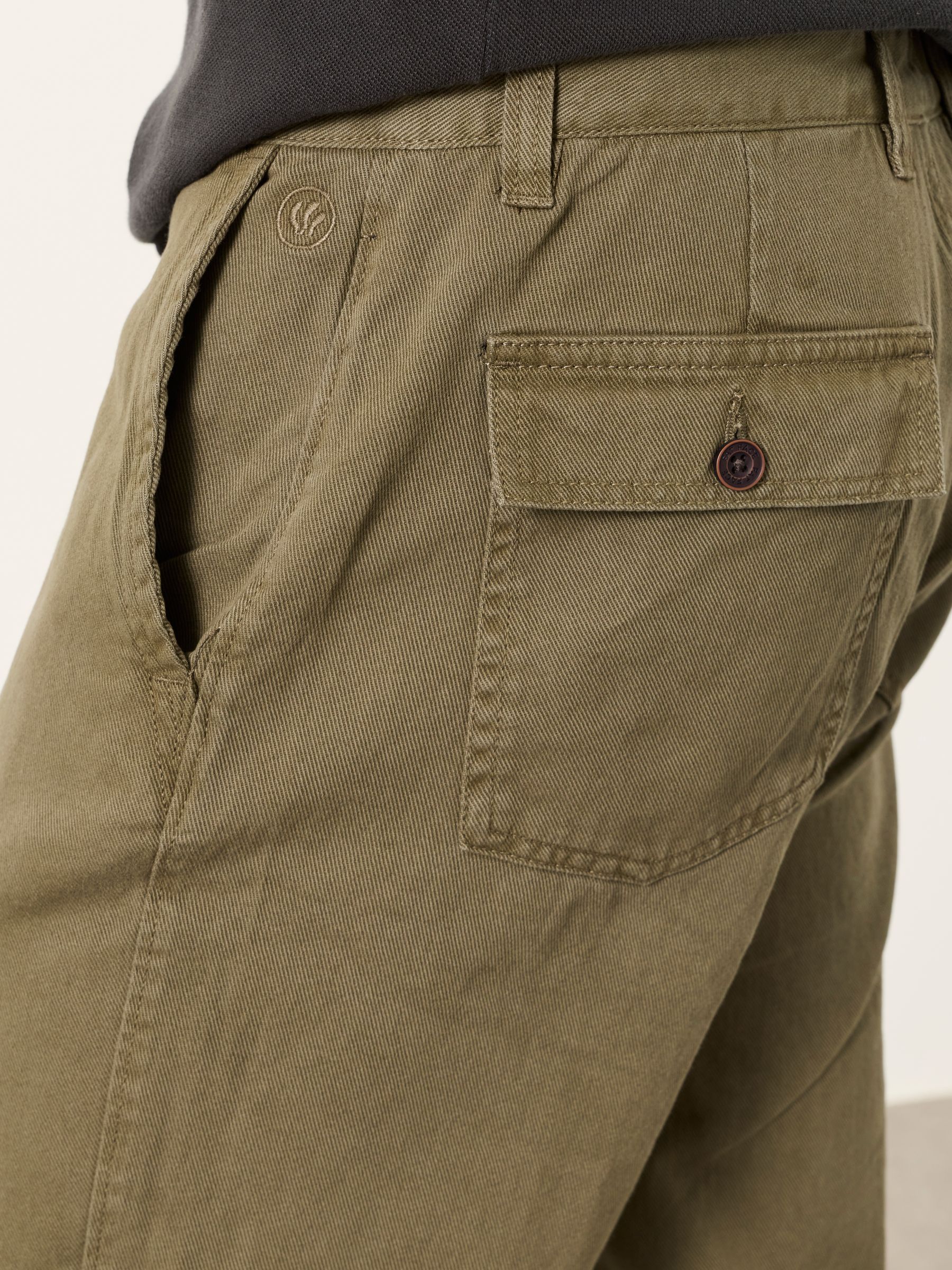 Mylor Khaki Green Tapered Twill Trousers - Image 4 of 6