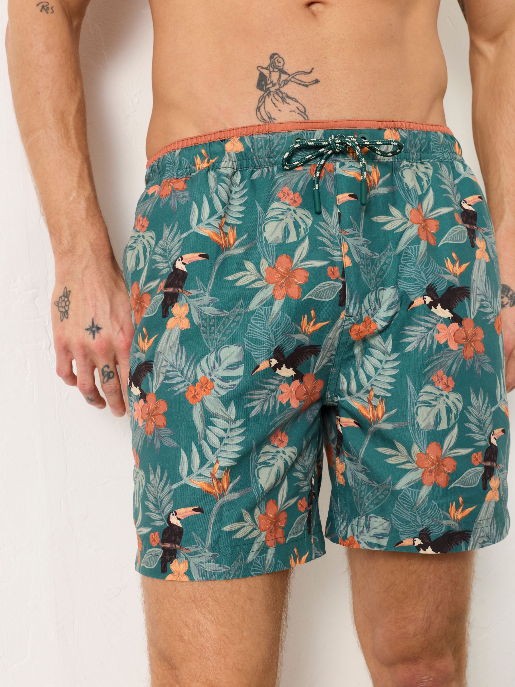Tresvose Teal Blue Toucan Print Swim Shorts | FatFace USA