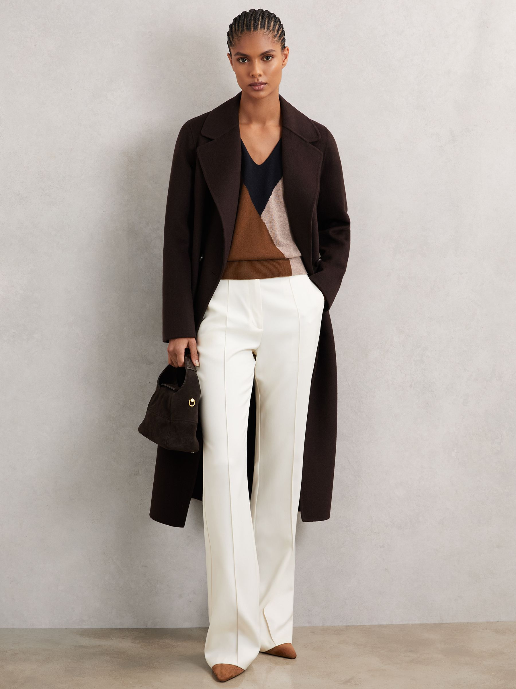 Wool-Blend Colourblock Knit Jumper with Cashmere in Toffee Brown/Navy/Neutral - image 5