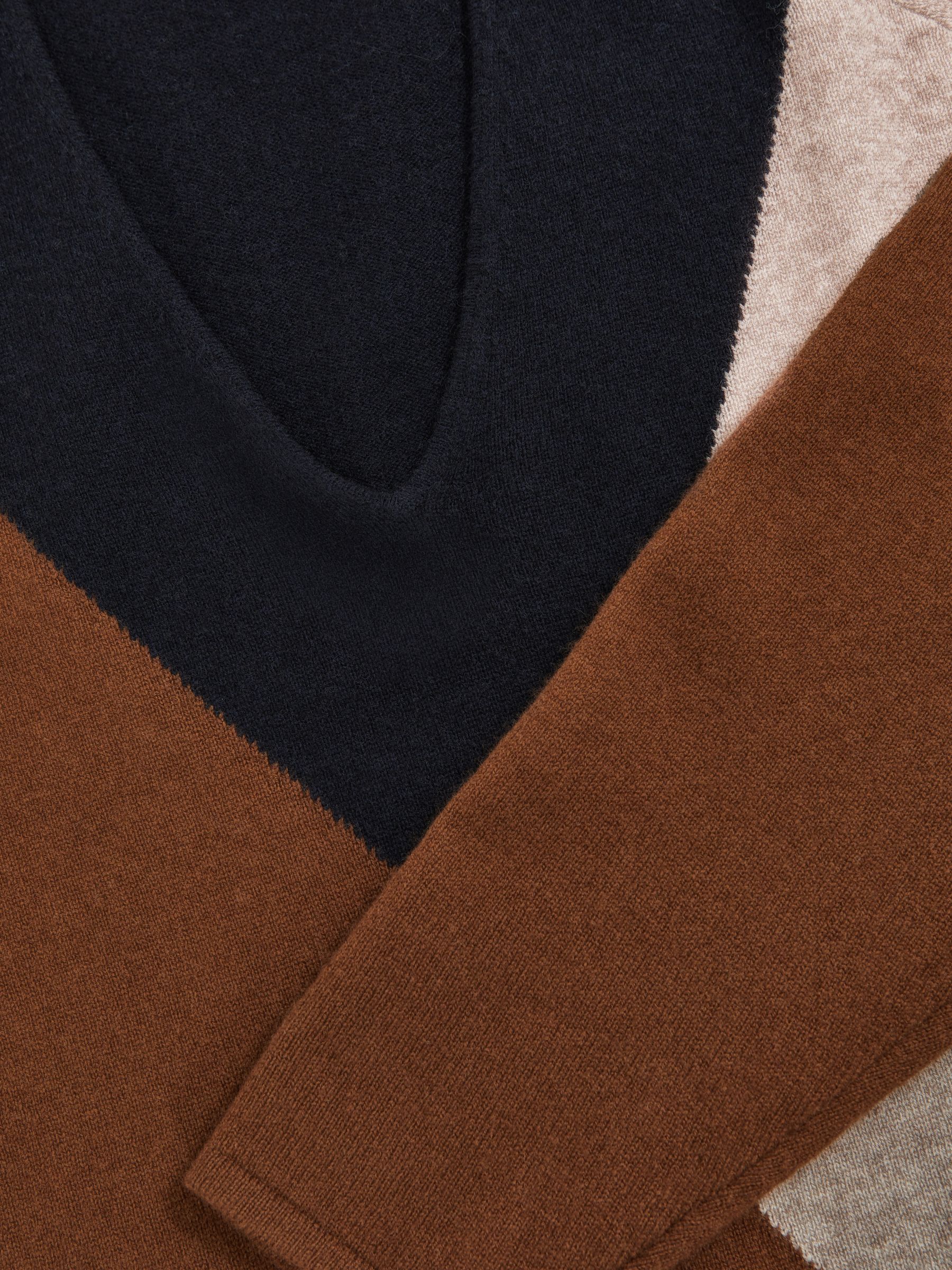 Wool-Blend Colourblock Knit Jumper with Cashmere in Toffee Brown/Navy/Neutral - image 3