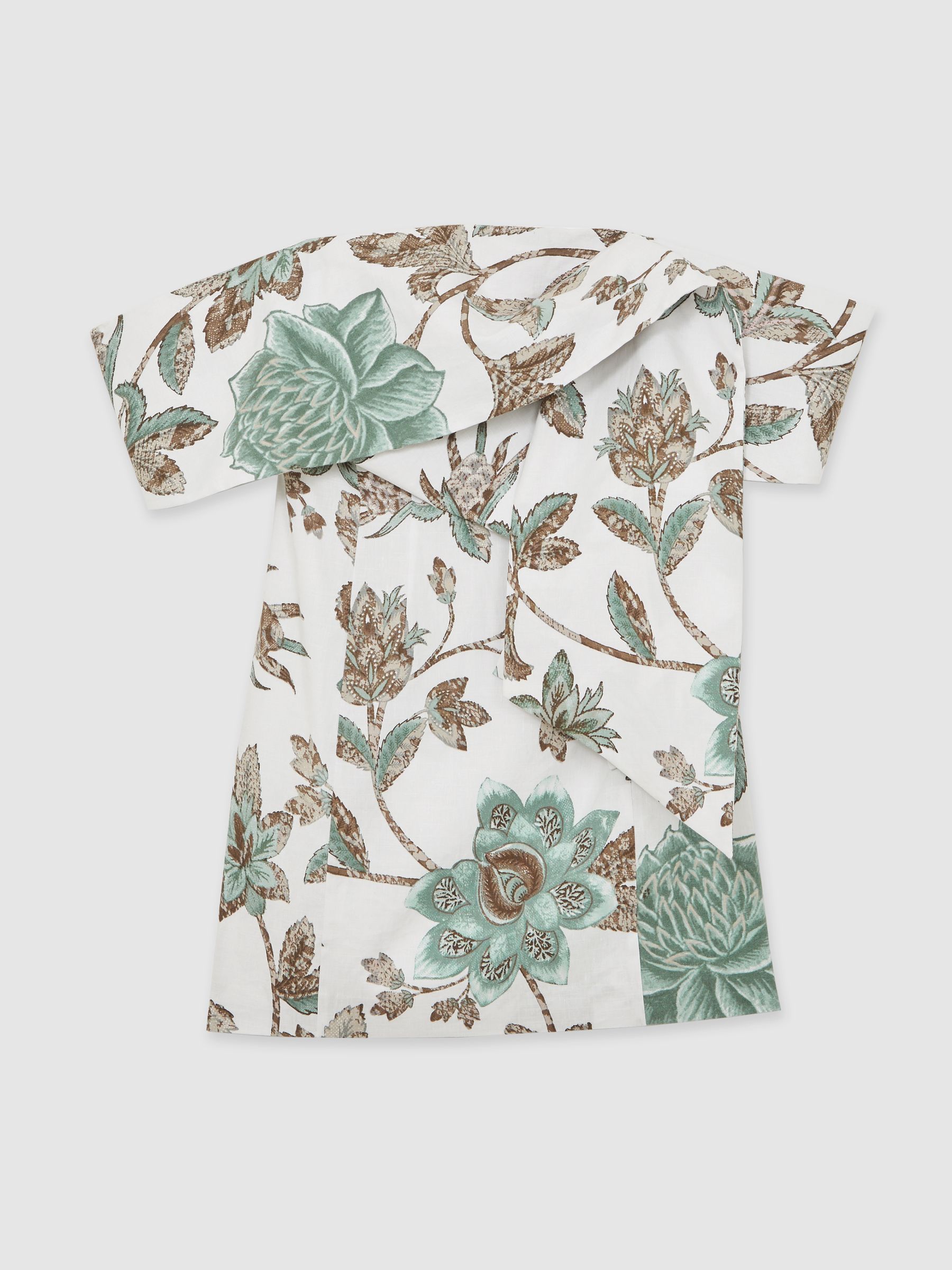 Sculpted Off-Shoulder Floral Mini Dress Linen-Cotton in Ivory - Image 2 of 6