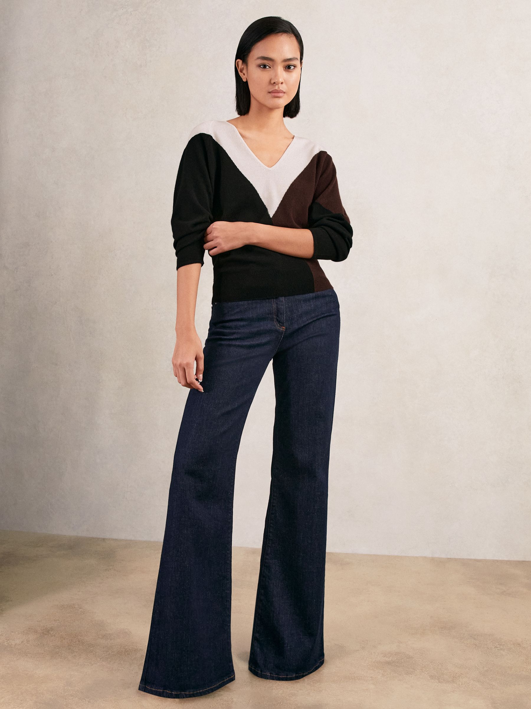 Wool-Blend Colourblock Knit Jumper with Cashmere in Black/Burgundy/Cream - Image 3 of 6