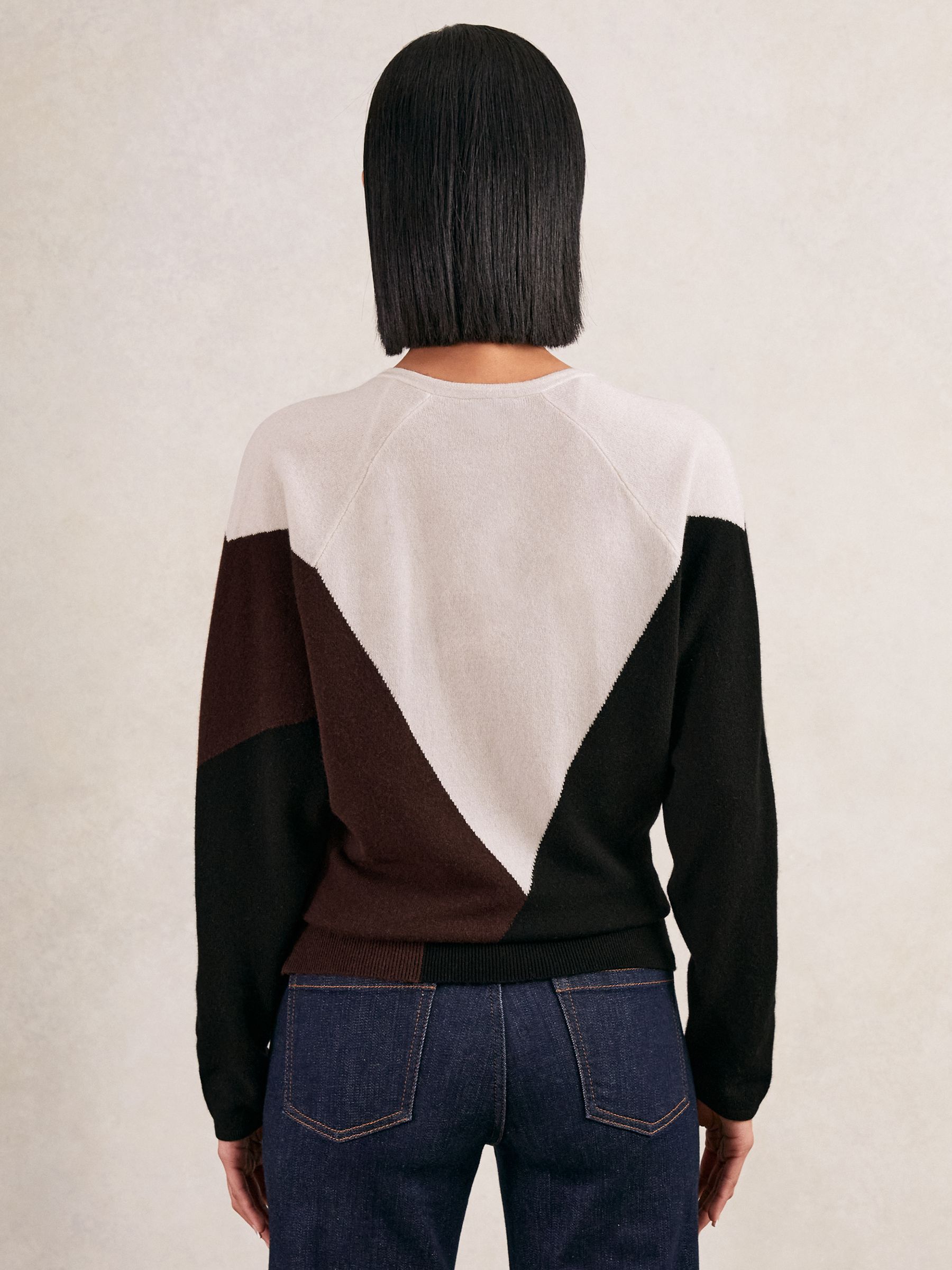 Wool-Blend Colourblock Knit Jumper with Cashmere in Black/Burgundy/Cream - Image 5 of 6