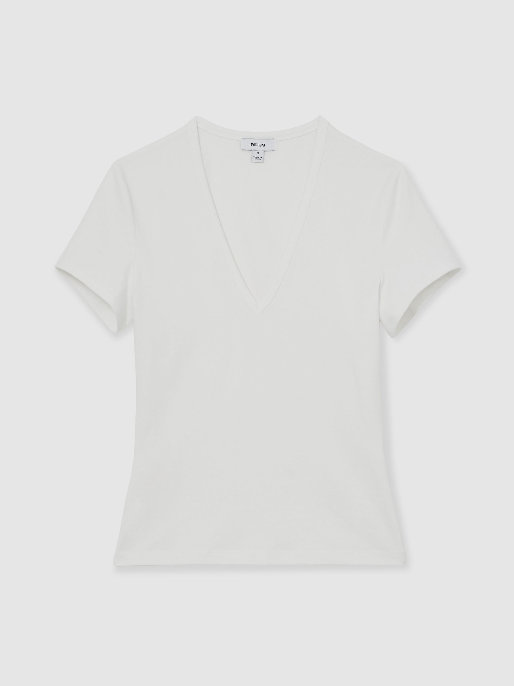 Stretch Cotton V-Neck T-Shirt in White - Image 2 of 6