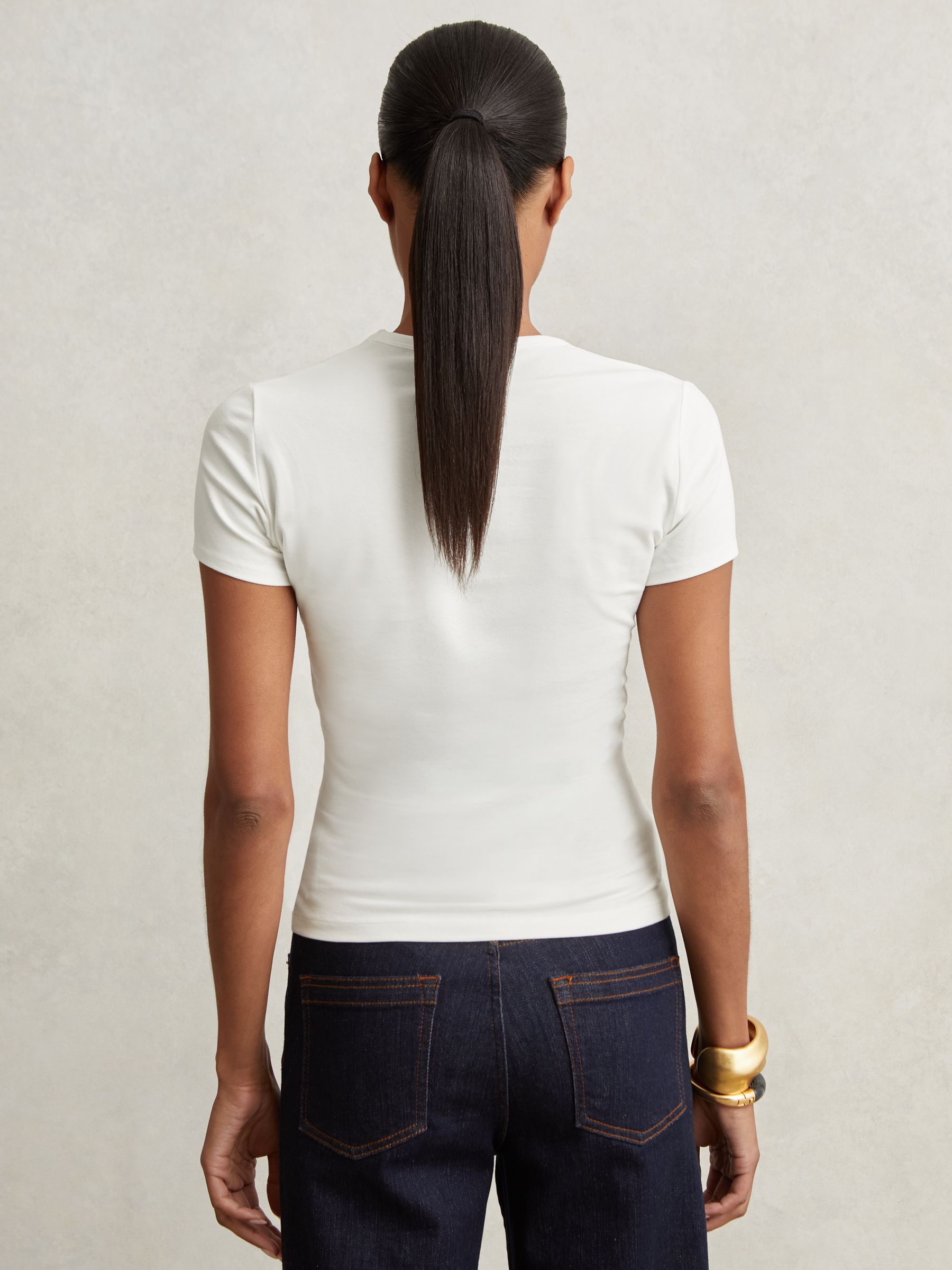 Stretch Cotton V-Neck T-Shirt in White - Image 5 of 6