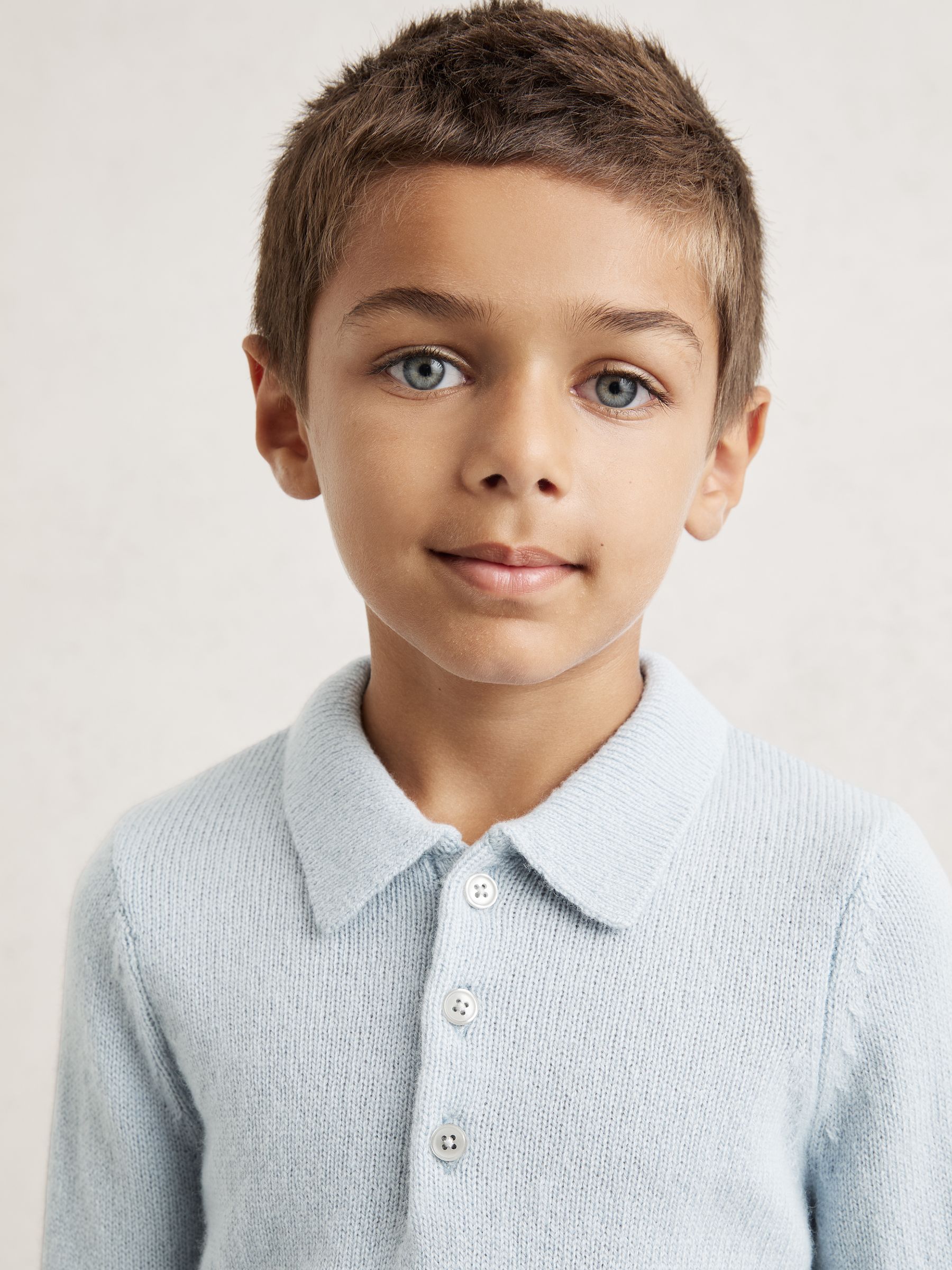 3-9 yrs Wool And Cashmere Polo Jumper in Blue Fog - Image 3 of 4